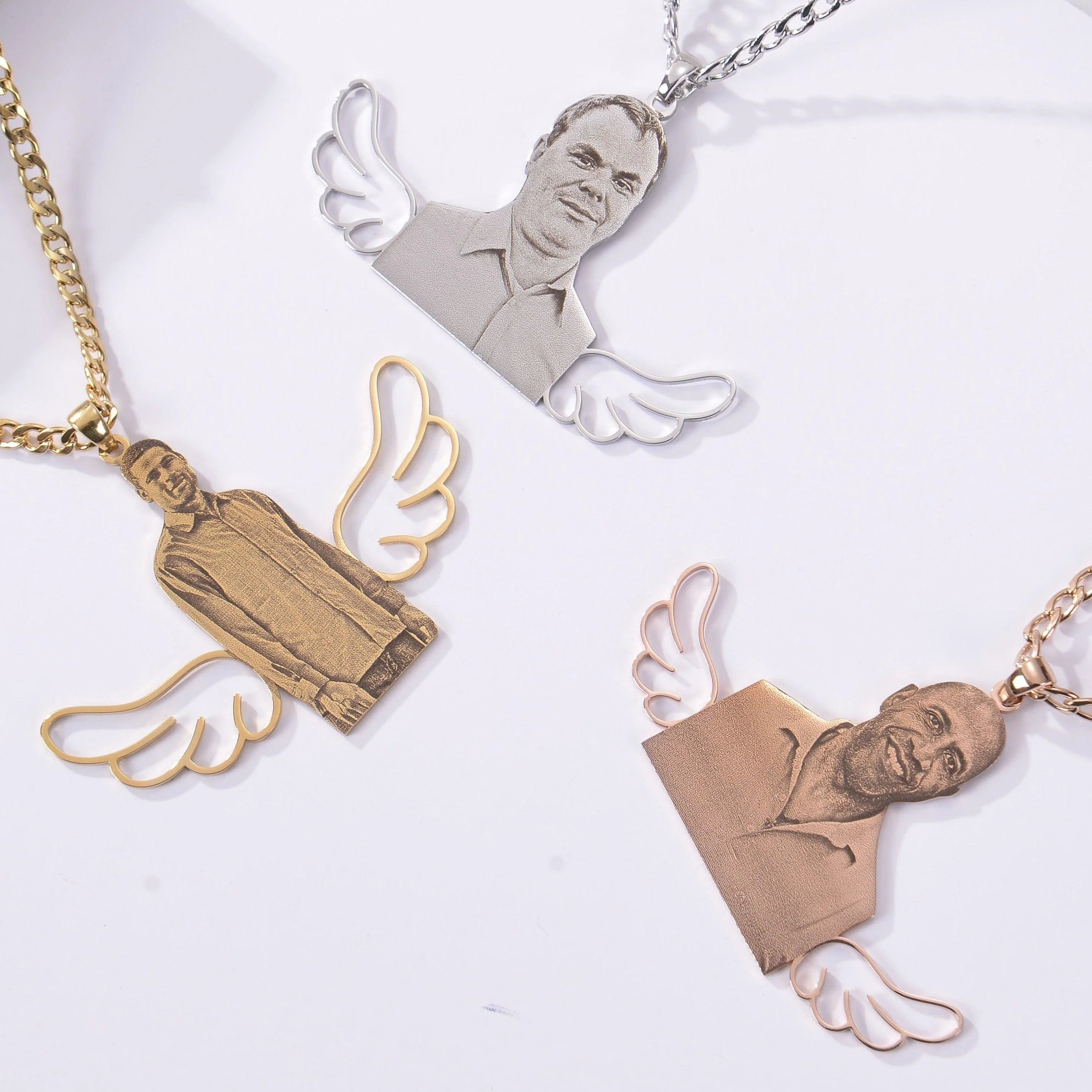 Personalized Angel Wing Photo Engraved Necklace Pendant