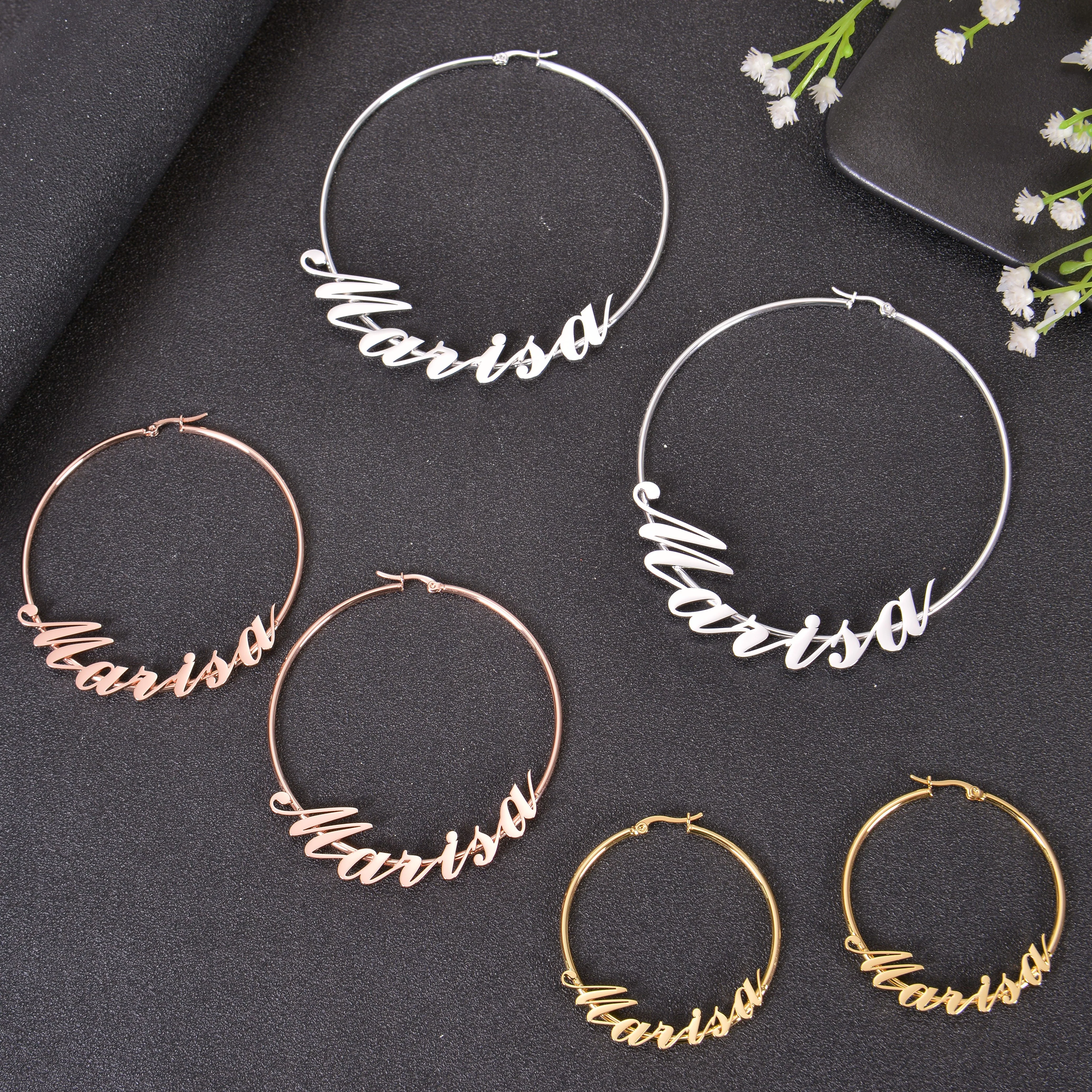 Personalized Cursive Name Hoop Earrings - Image 9