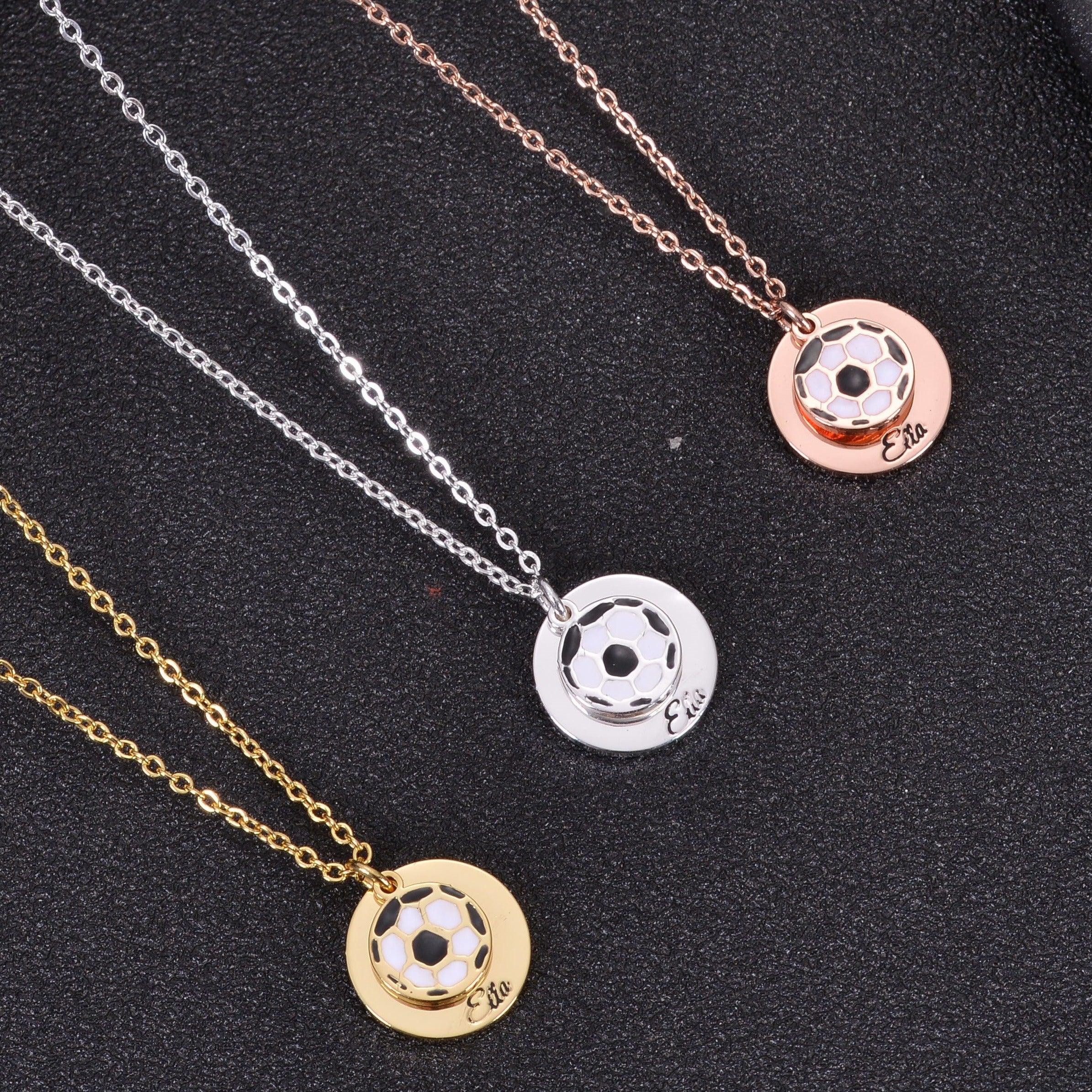 Soccer Pendant Necklace with Engraved Name