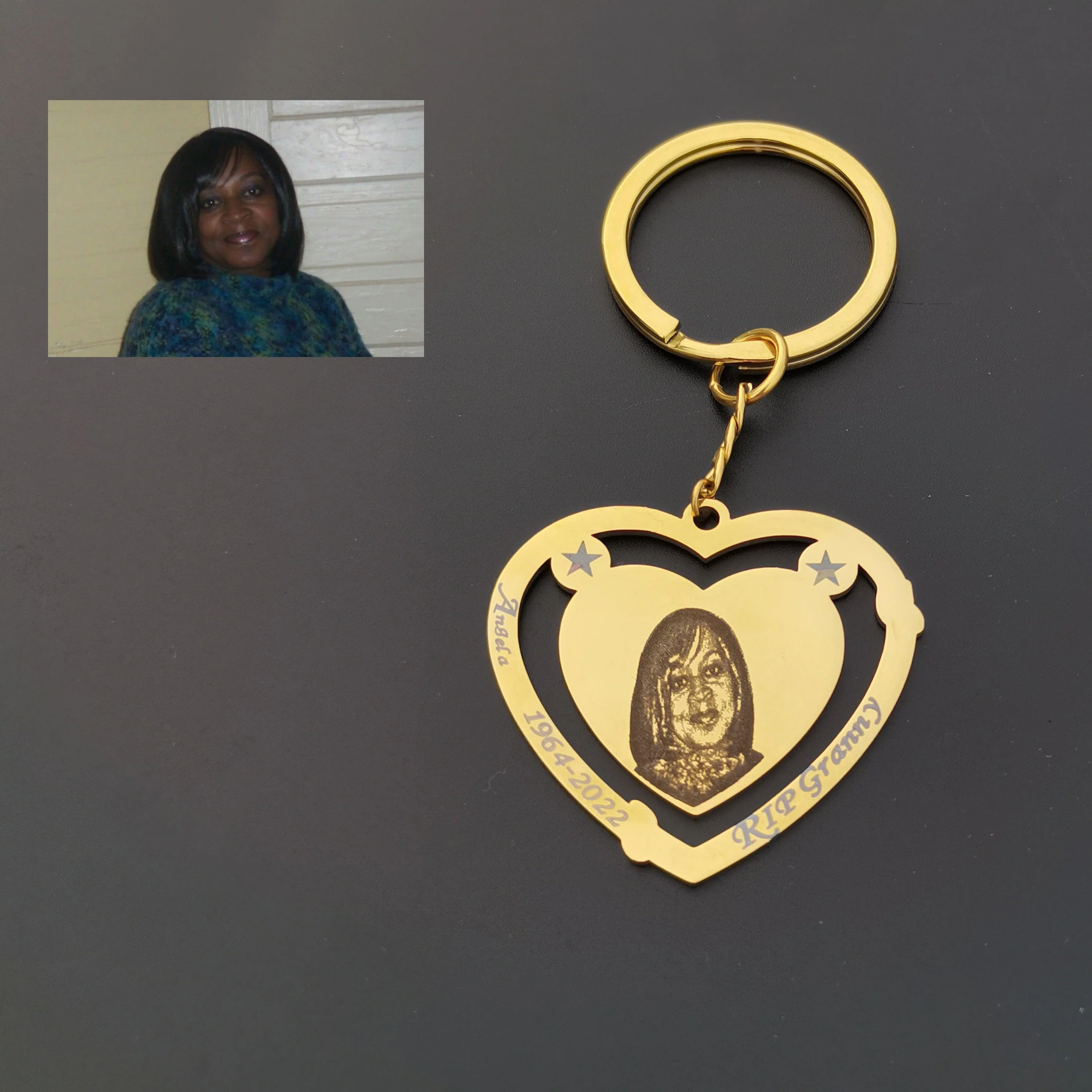 Personalized Photo Engraved Heart Keychain - Image 4