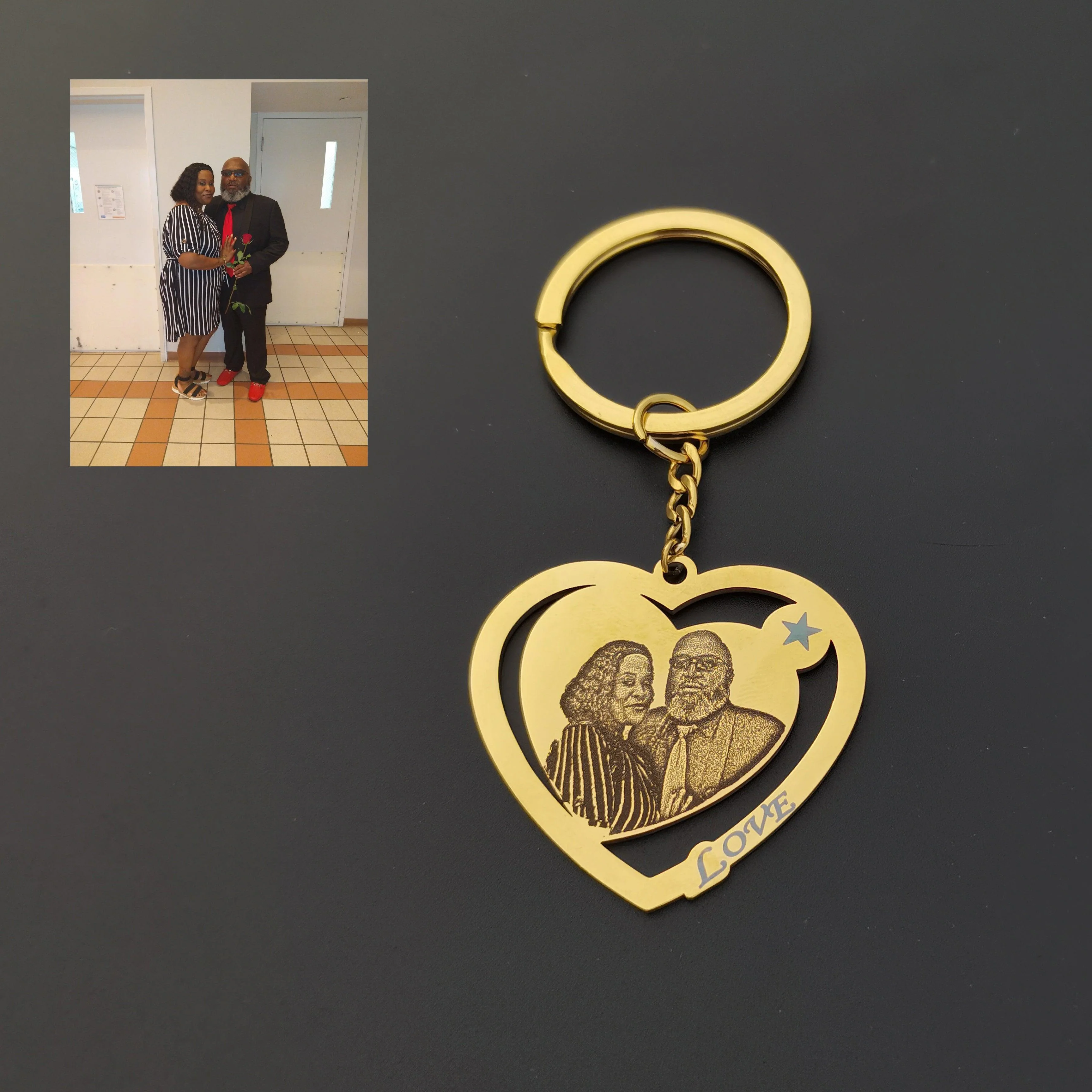 Personalized Photo Engraved Heart Keychain - Image 9
