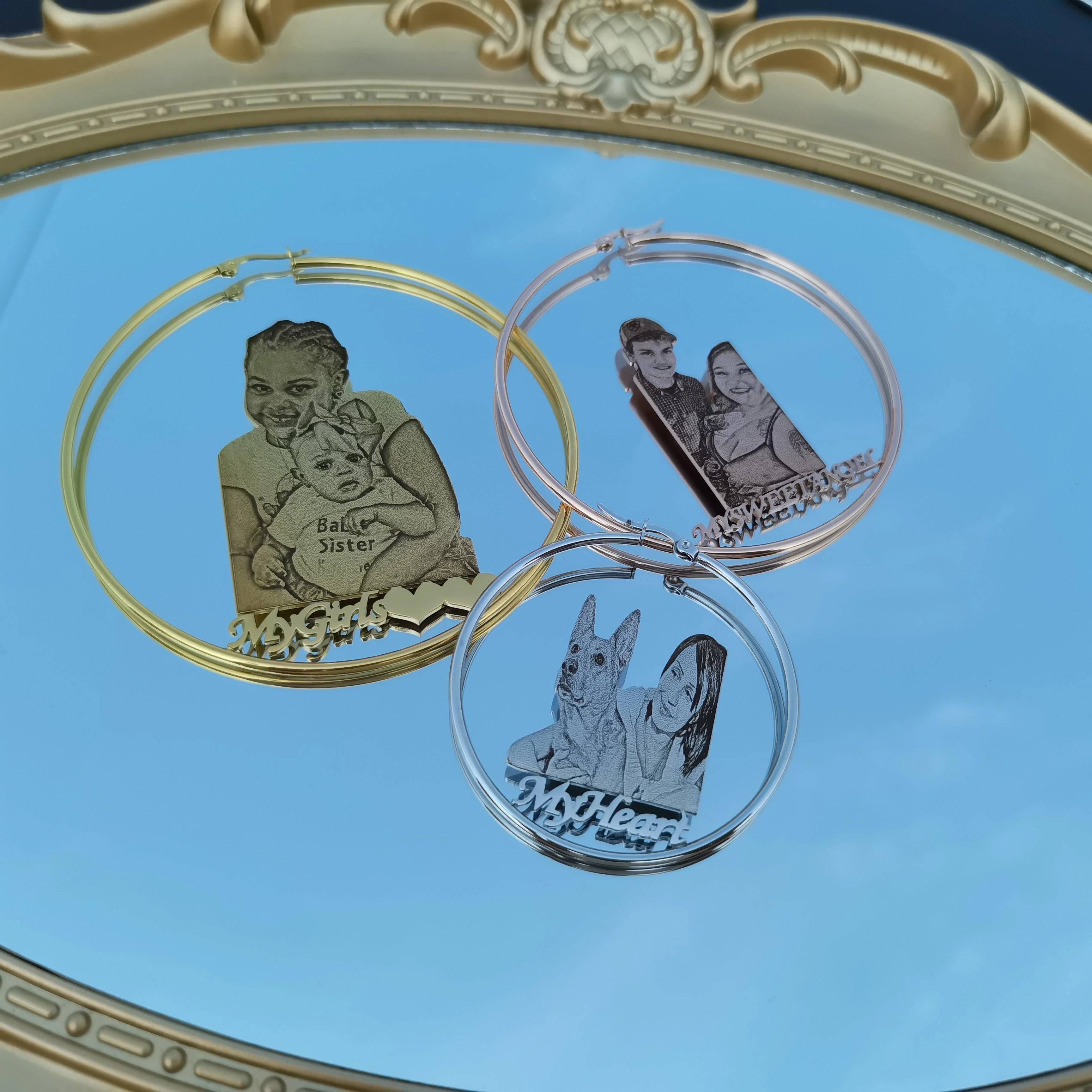 Personalized Photo Engraved Hoop Earrings - Image 21