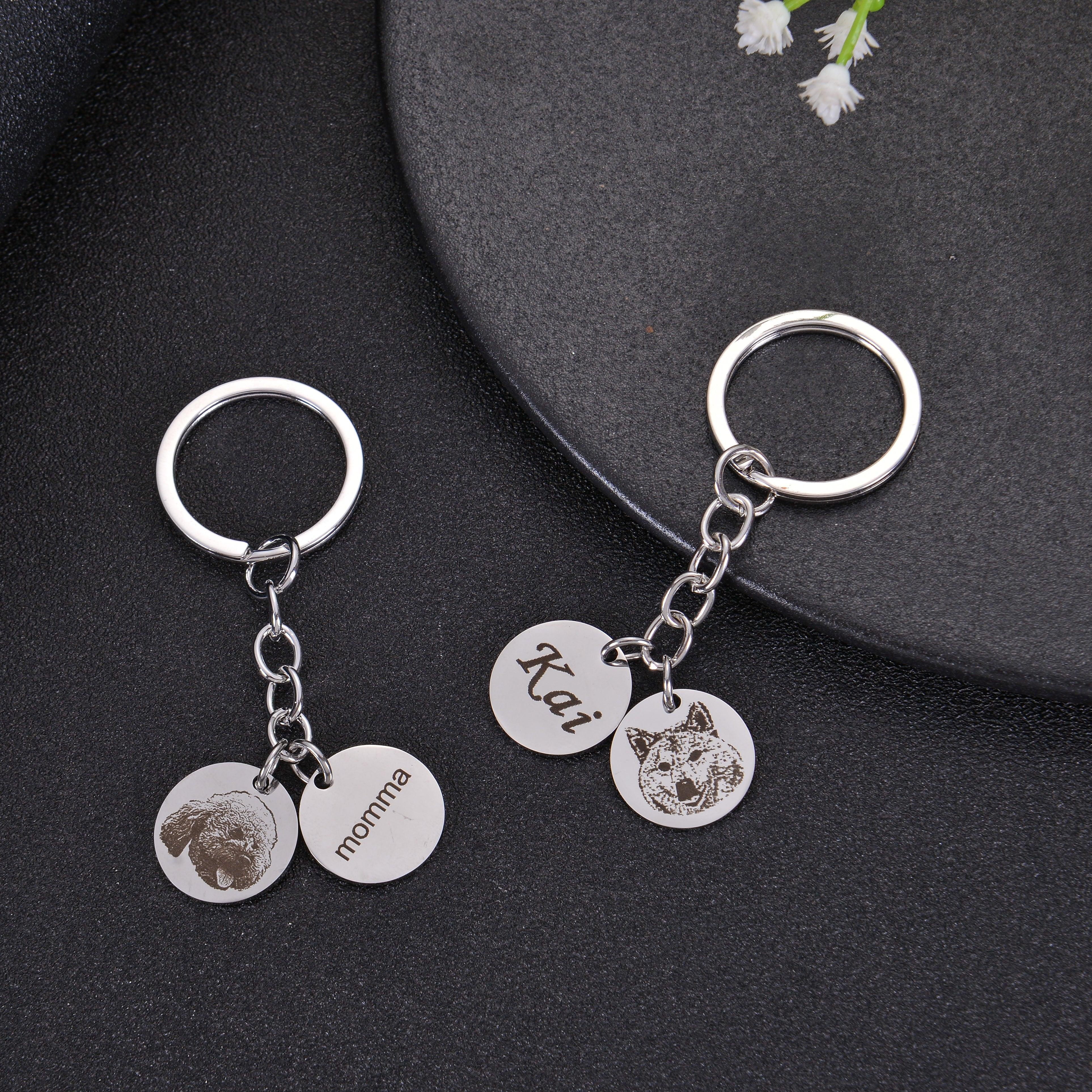 Photo & Name Engraved Pet Keychain Circle - Image 11