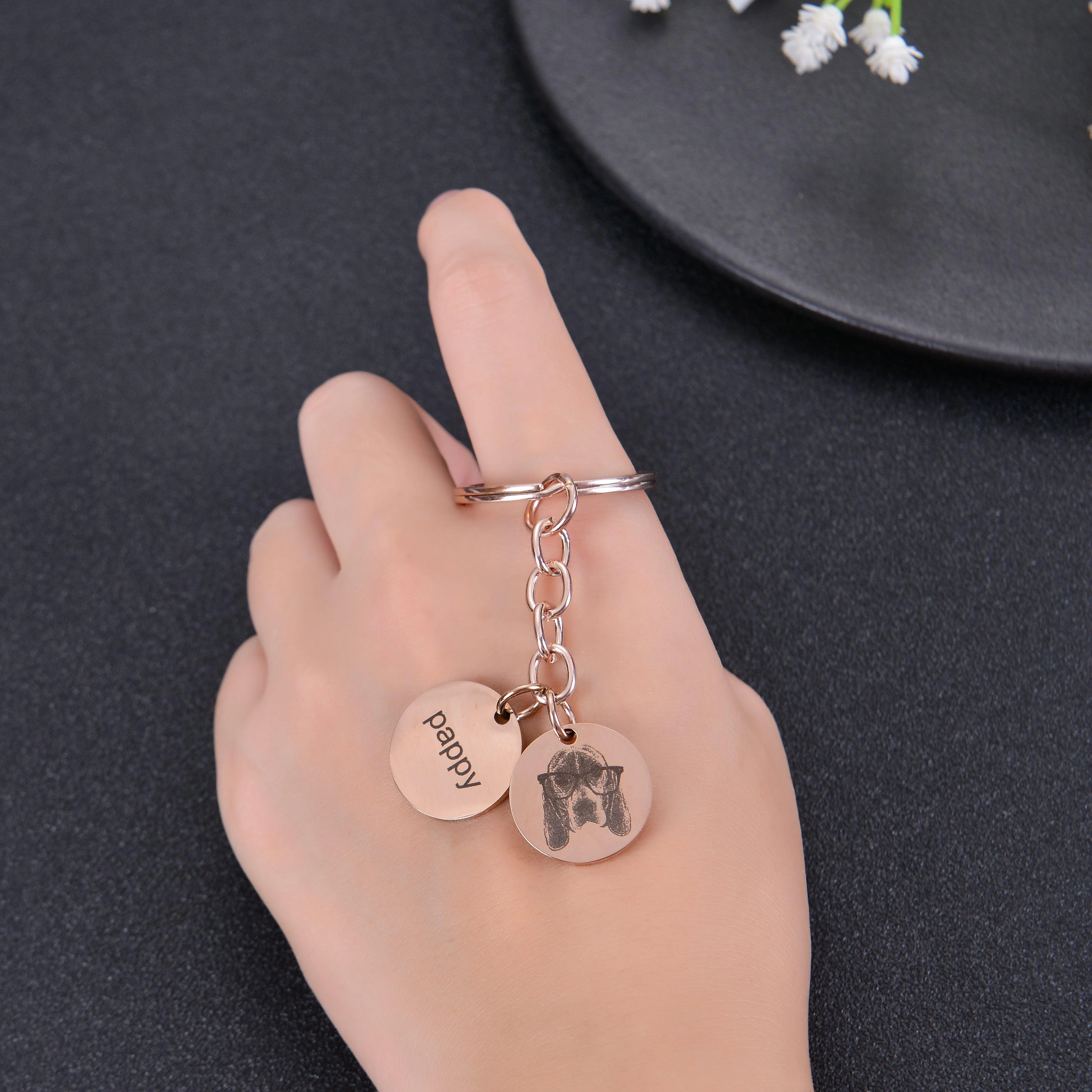 Photo & Name Engraved Pet Keychain Circle - Image 12