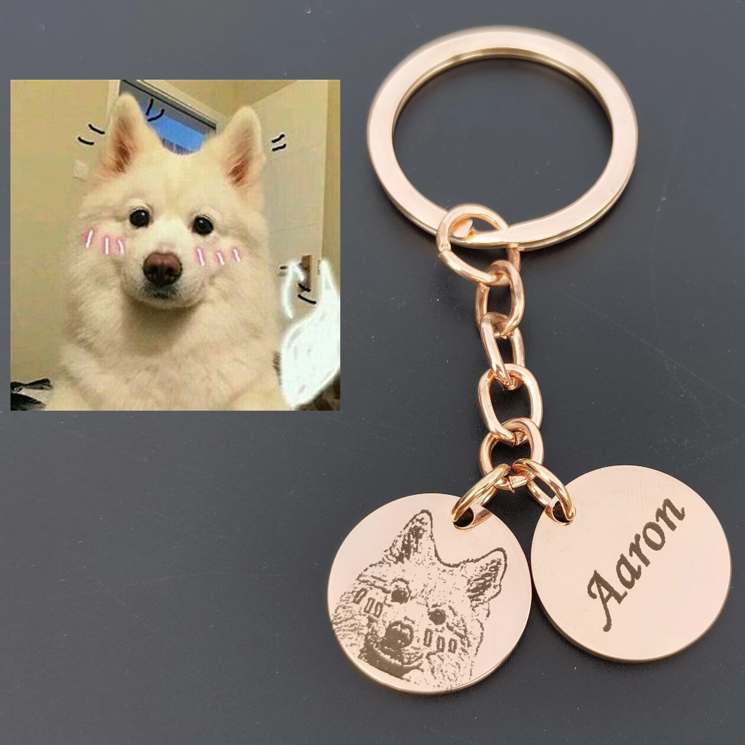 Photo & Name Engraved Pet Keychain Circle - Image 3