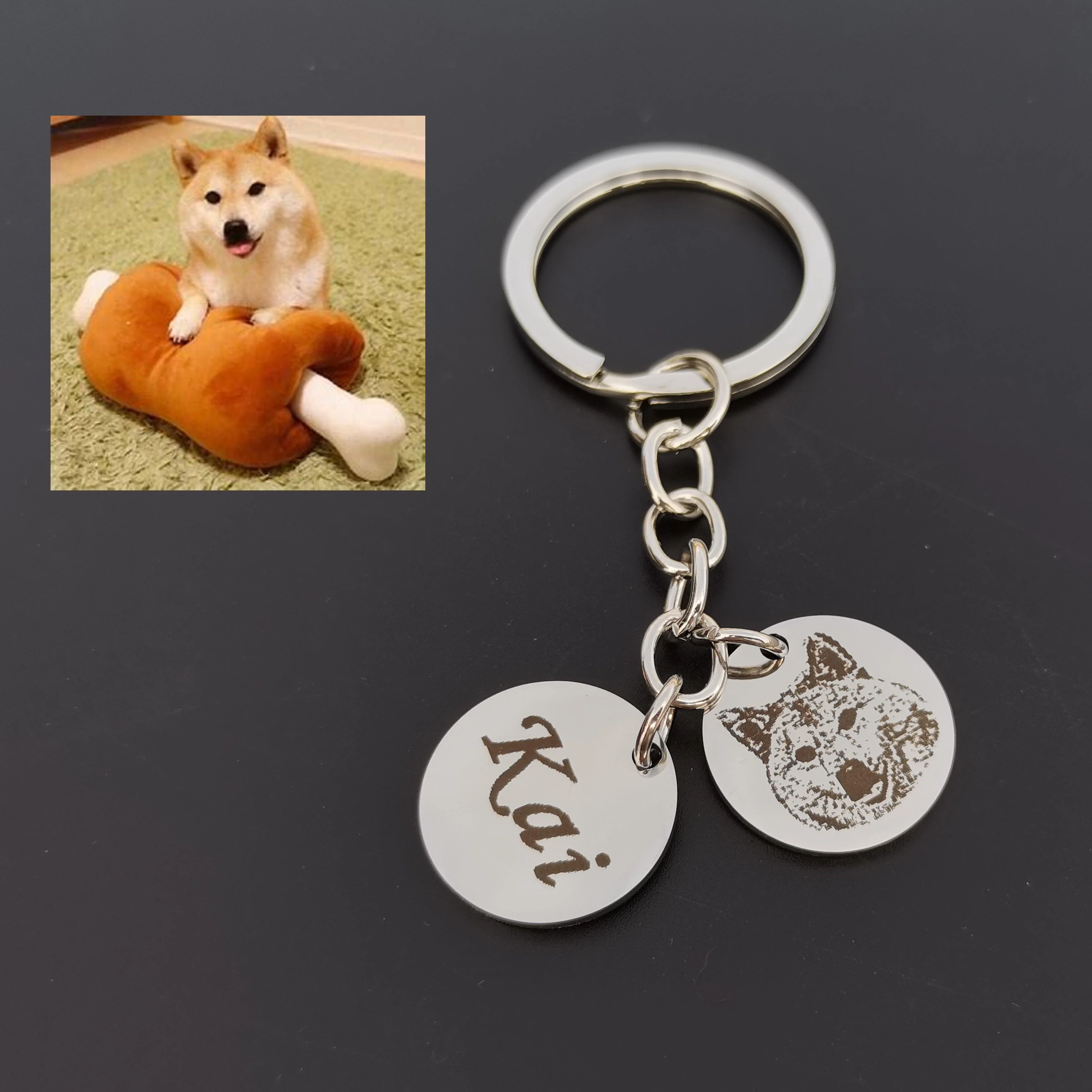 Photo & Name Engraved Pet Keychain Circle - Image 4