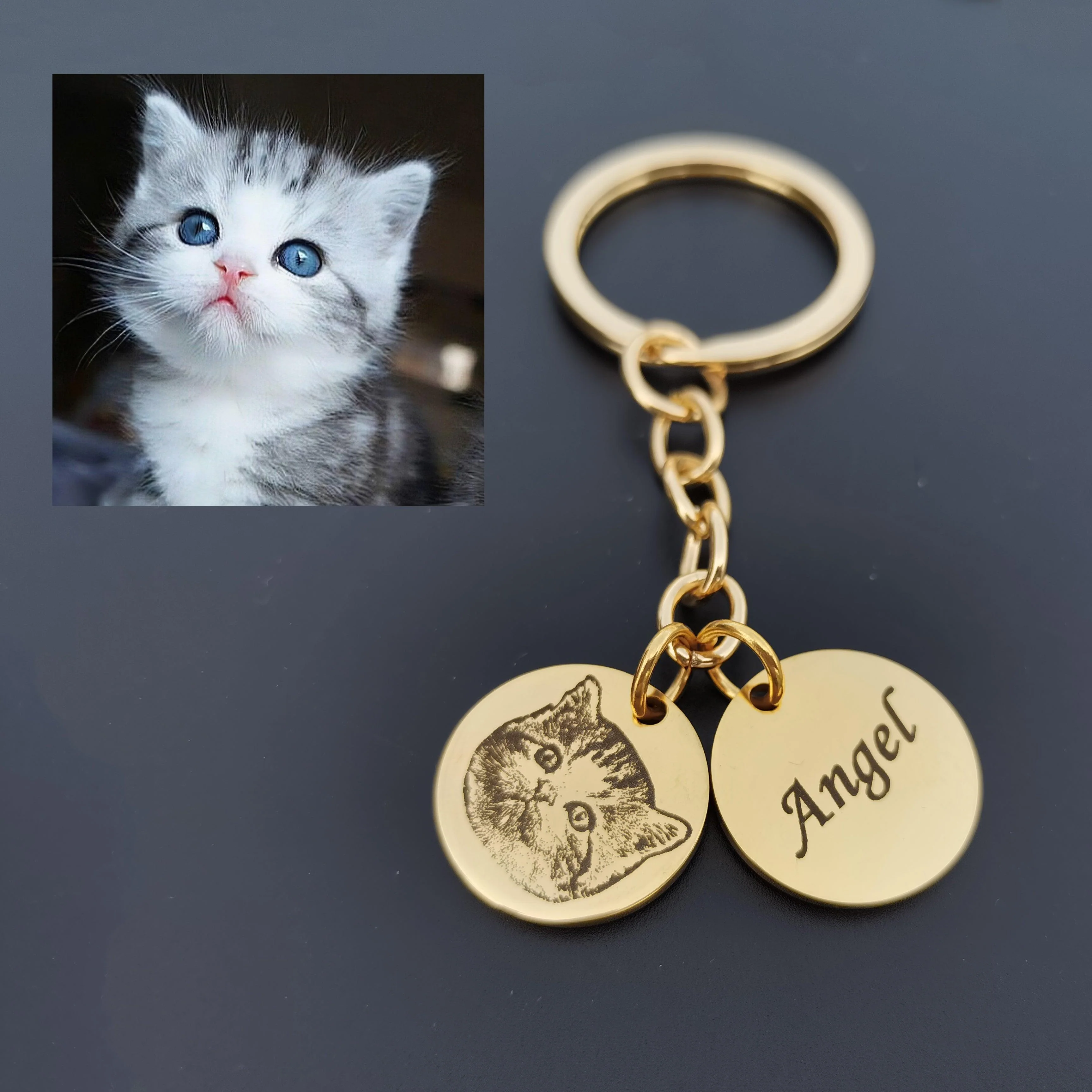 Photo & Name Engraved Pet Keychain Circle - Image 6