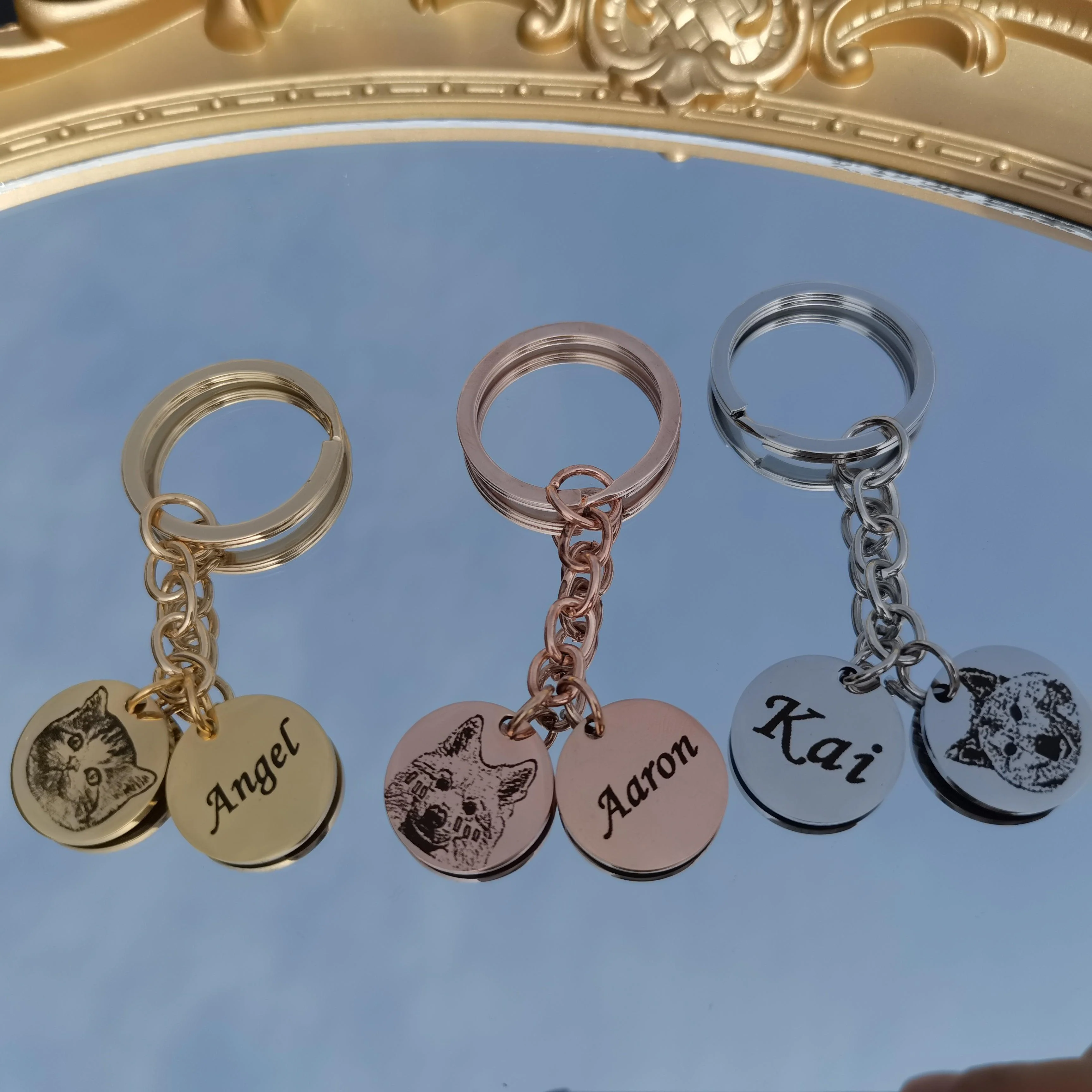 Photo & Name Engraved Pet Keychain Circle - Image 7