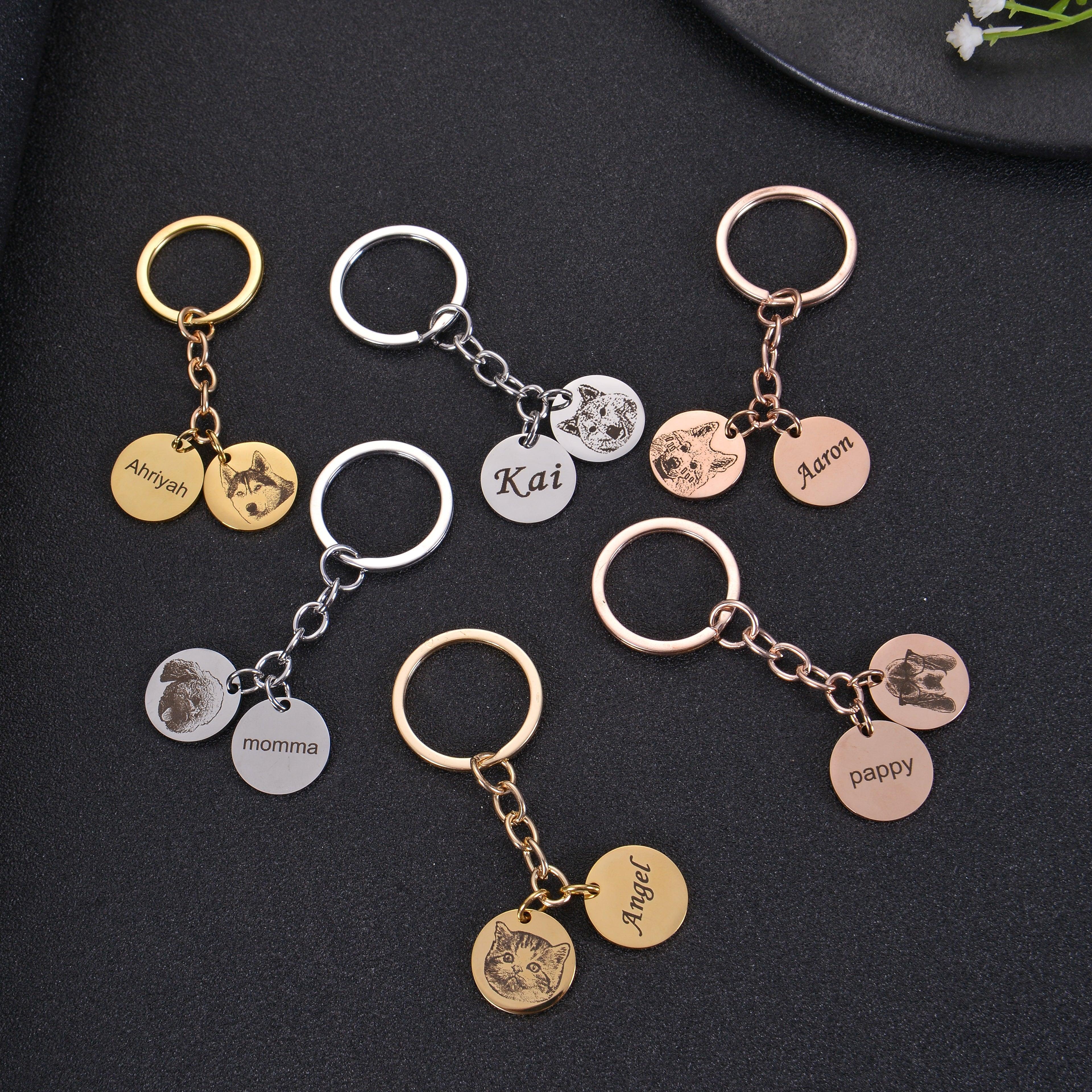 Photo & Name Engraved Pet Keychain Circle - Image 8