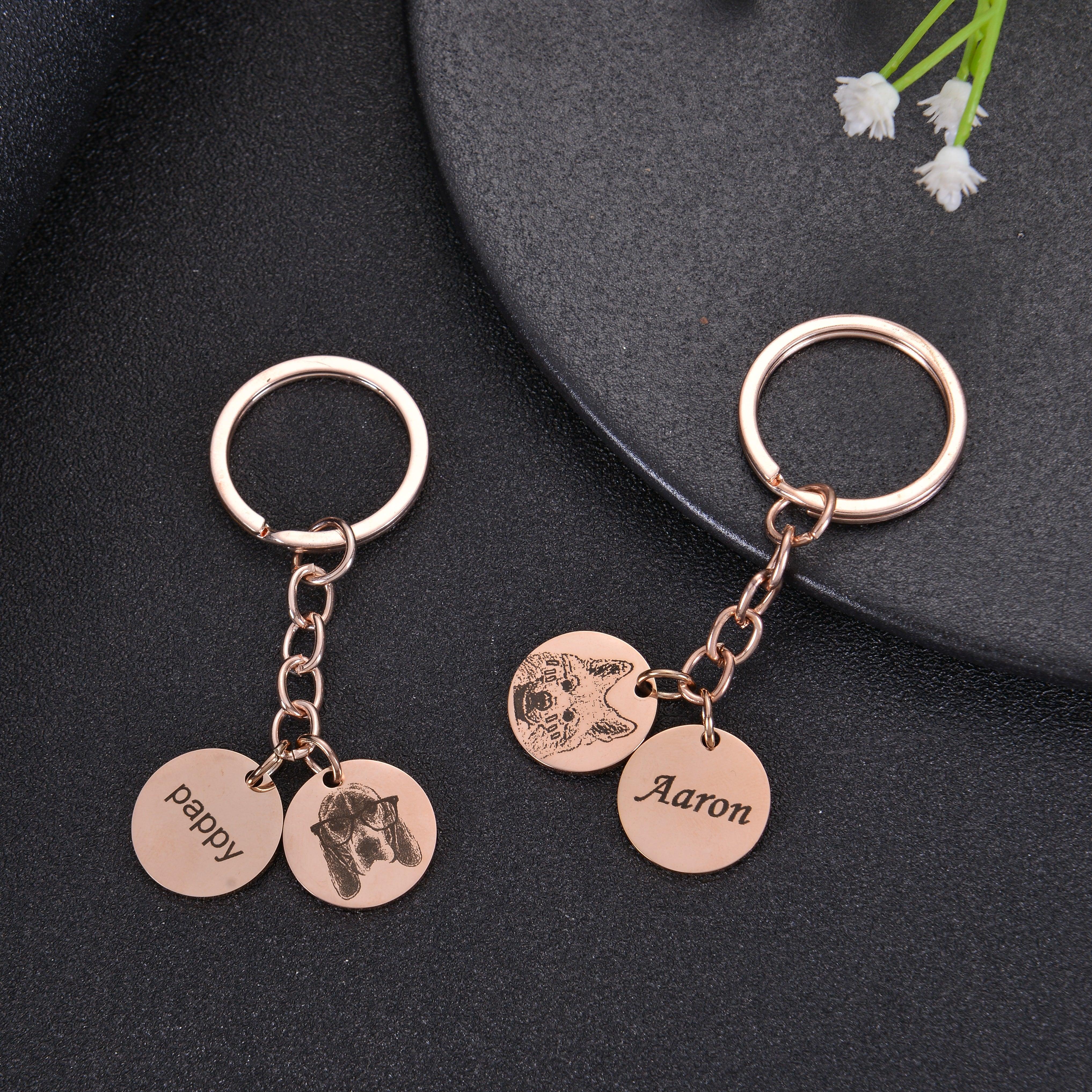 Photo & Name Engraved Pet Keychain Circle - Image 9