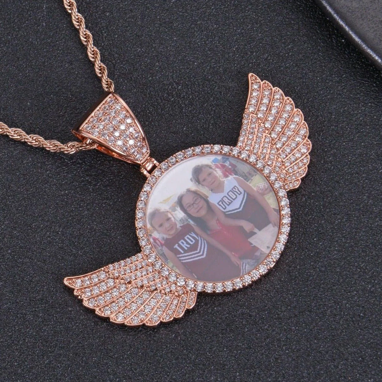 Diamond Studded Angel Wing Photo Necklace - Image 10