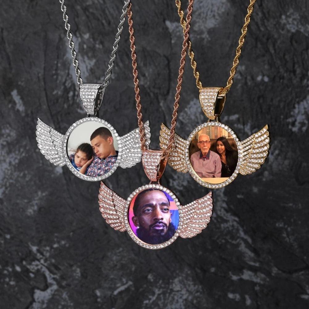 Diamond Studded Angel Wing Photo Necklace - Image 12