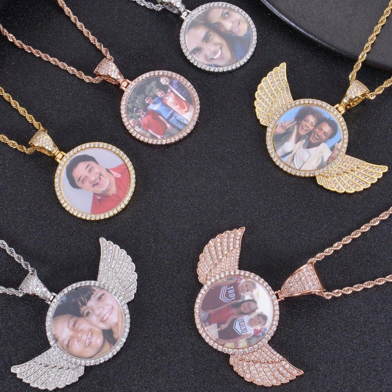 Diamond Studded Angel Wing Photo Necklace - Image 13