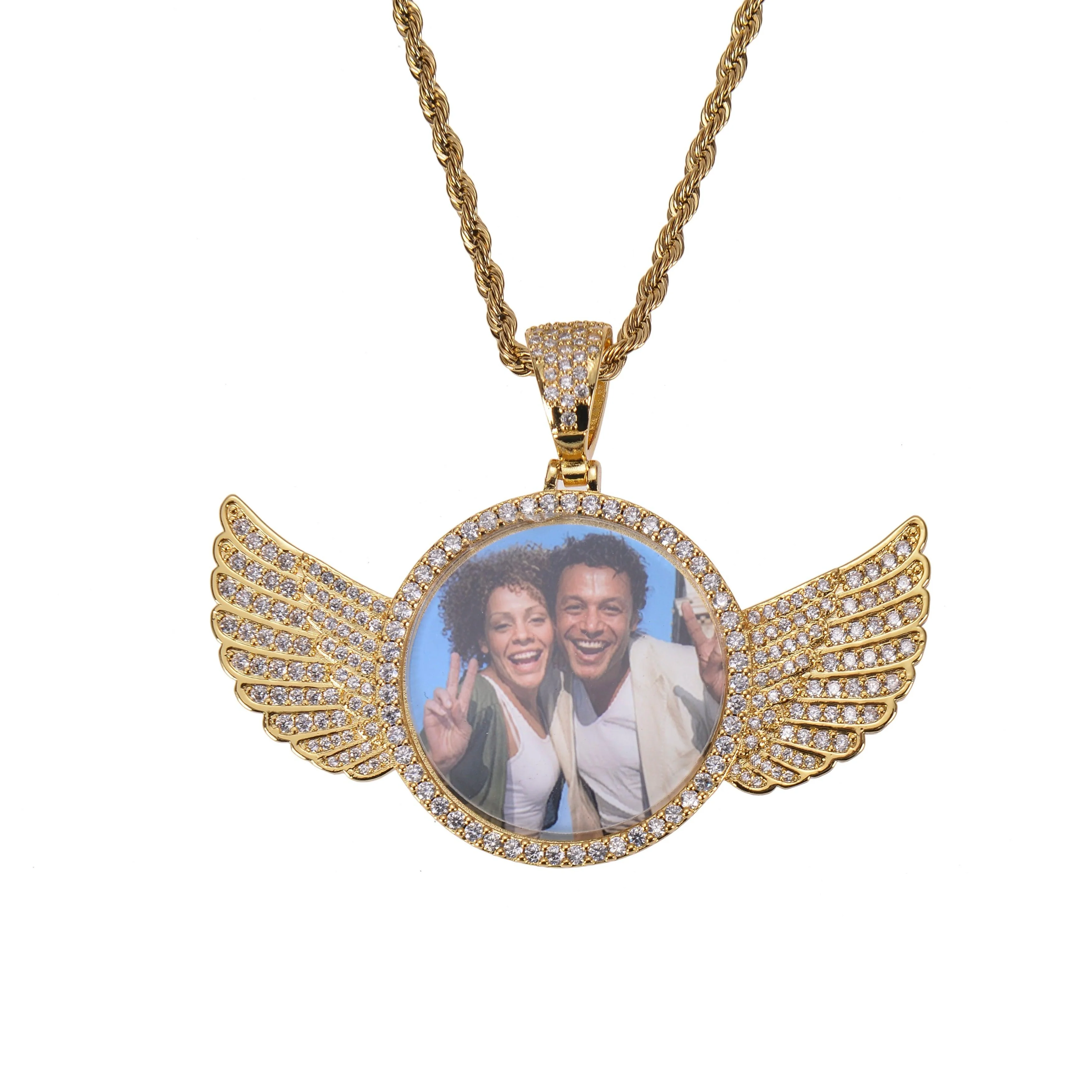 Diamond Studded Angel Wing Photo Necklace - Image 3