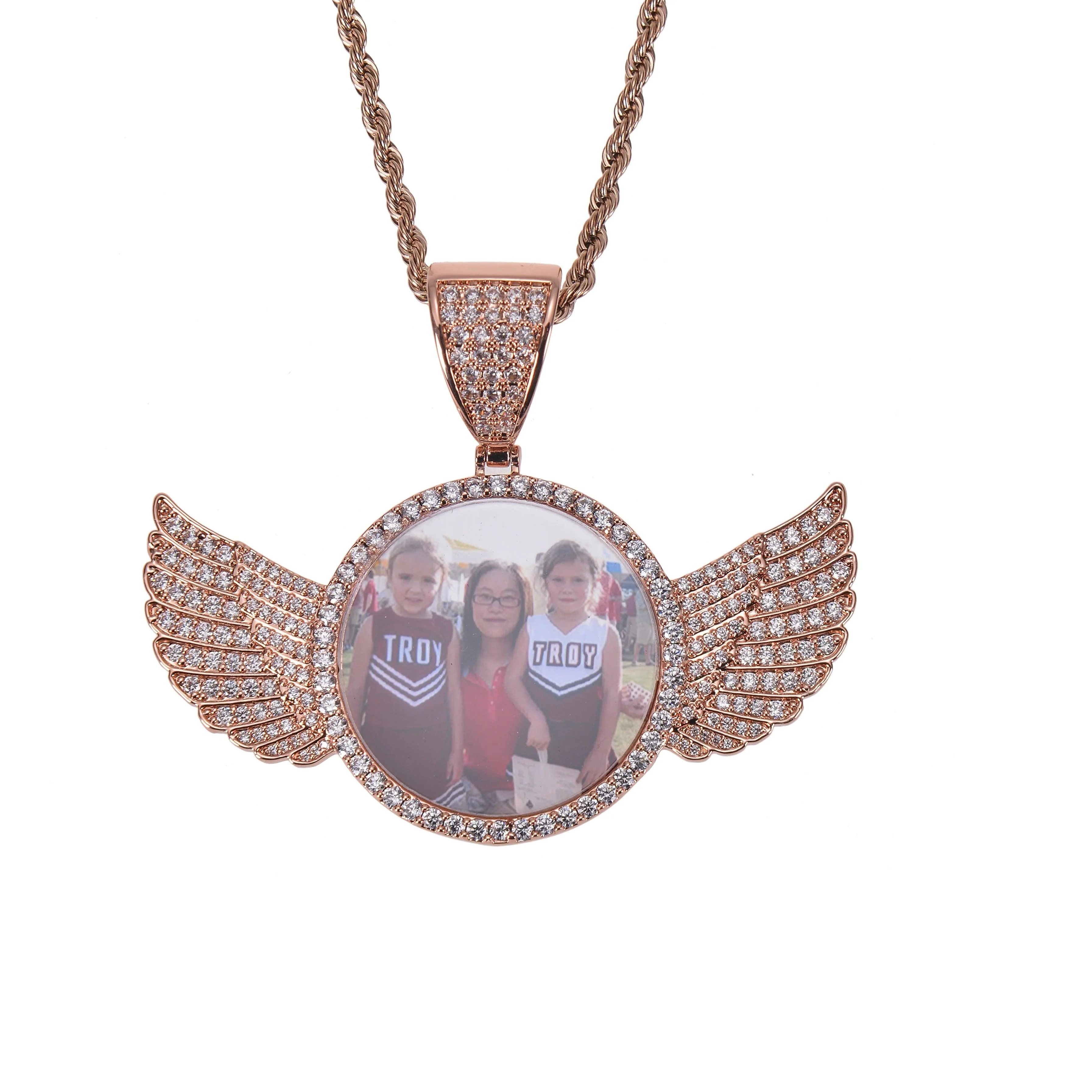 Diamond Studded Angel Wing Photo Necklace - Image 5