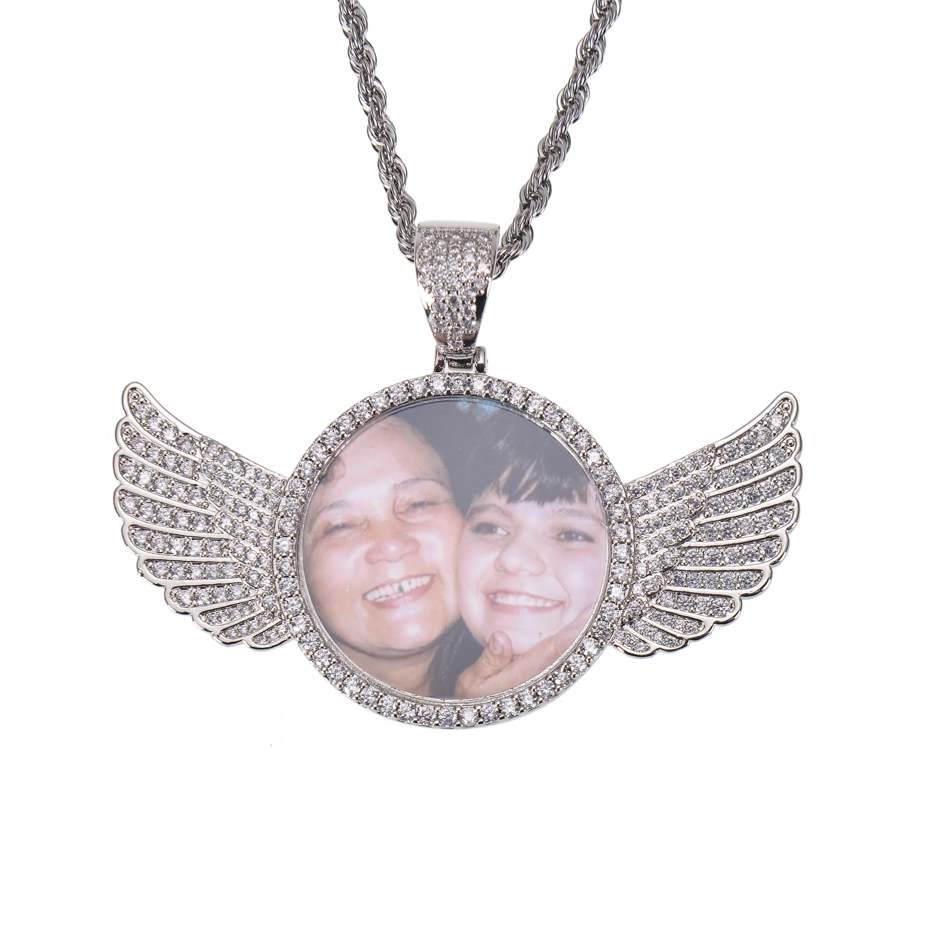 Diamond Studded Angel Wing Photo Necklace - Image 7