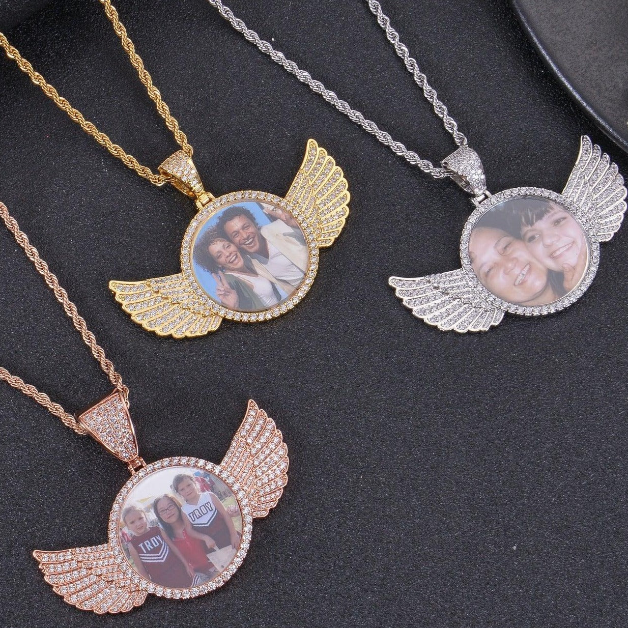 Diamond Studded Angel Wing Photo Necklace - Image 8