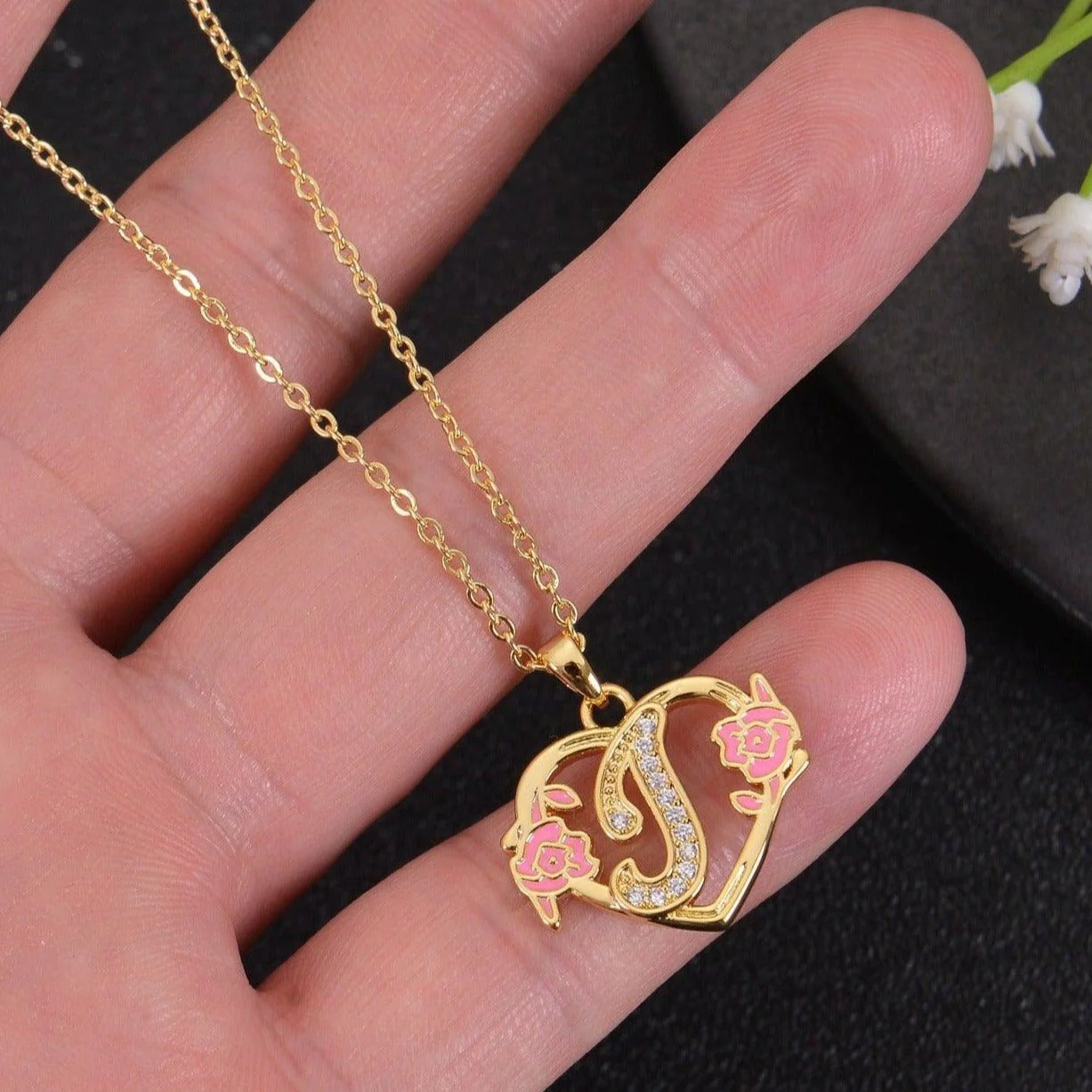 Diamond Studded Heart Initial Necklace - Image 12