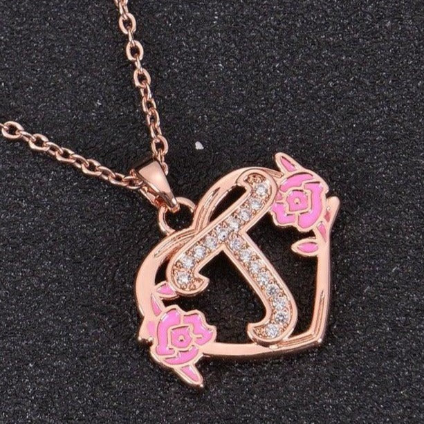 Diamond Studded Heart Initial Necklace - Image 8