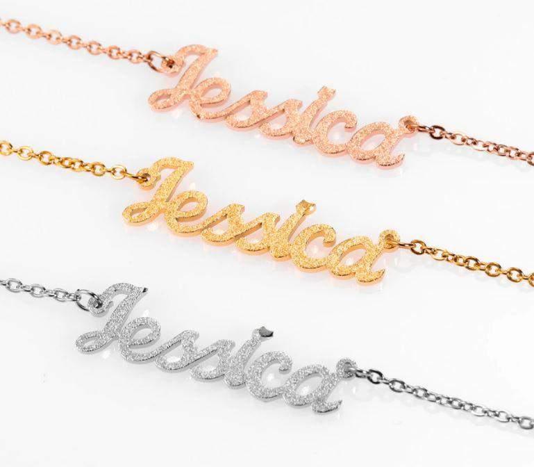 Diamond Studded Name Necklace in Multiple Fonts - Image 18