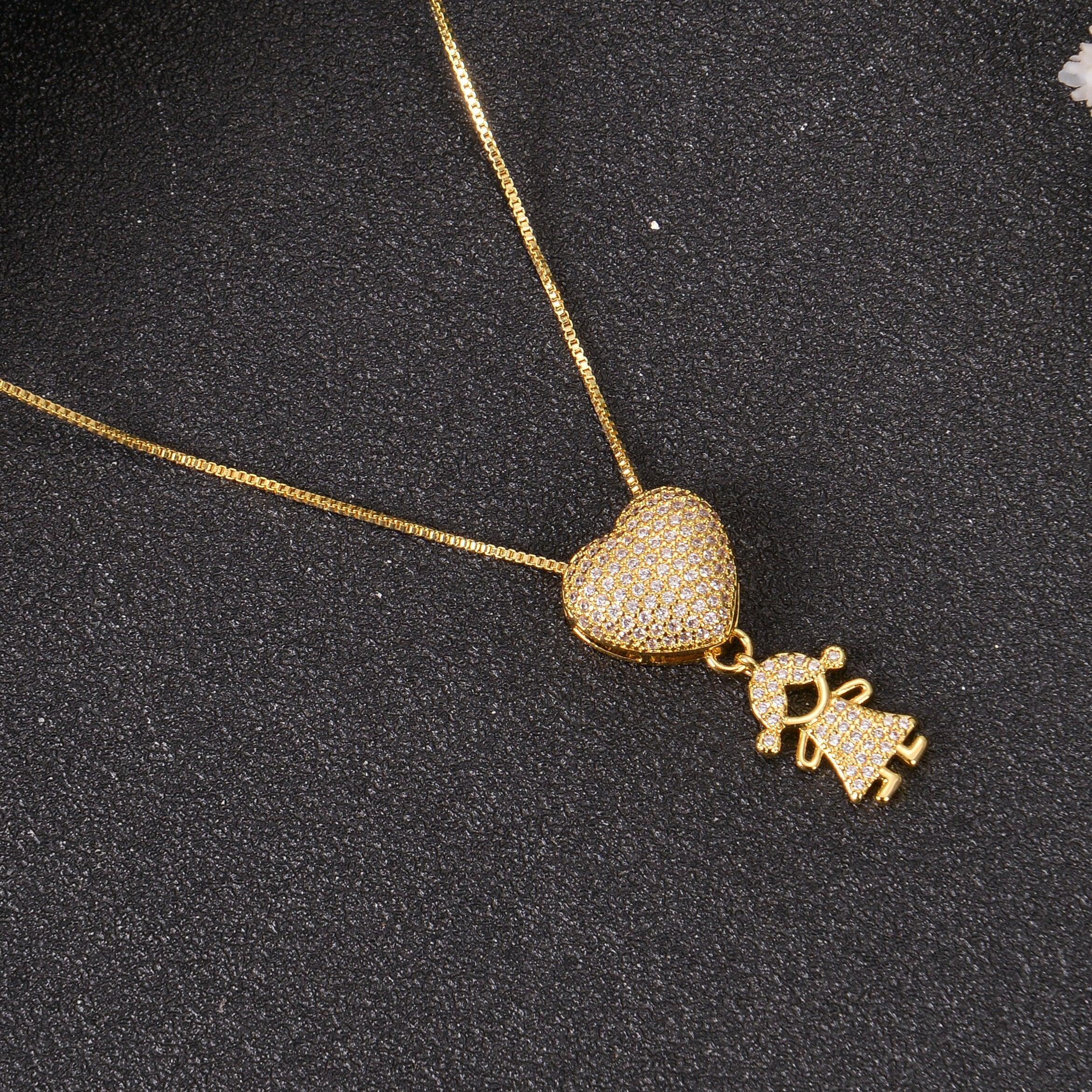 Diamond Studded Family Girl Boy Pendant - Image 3