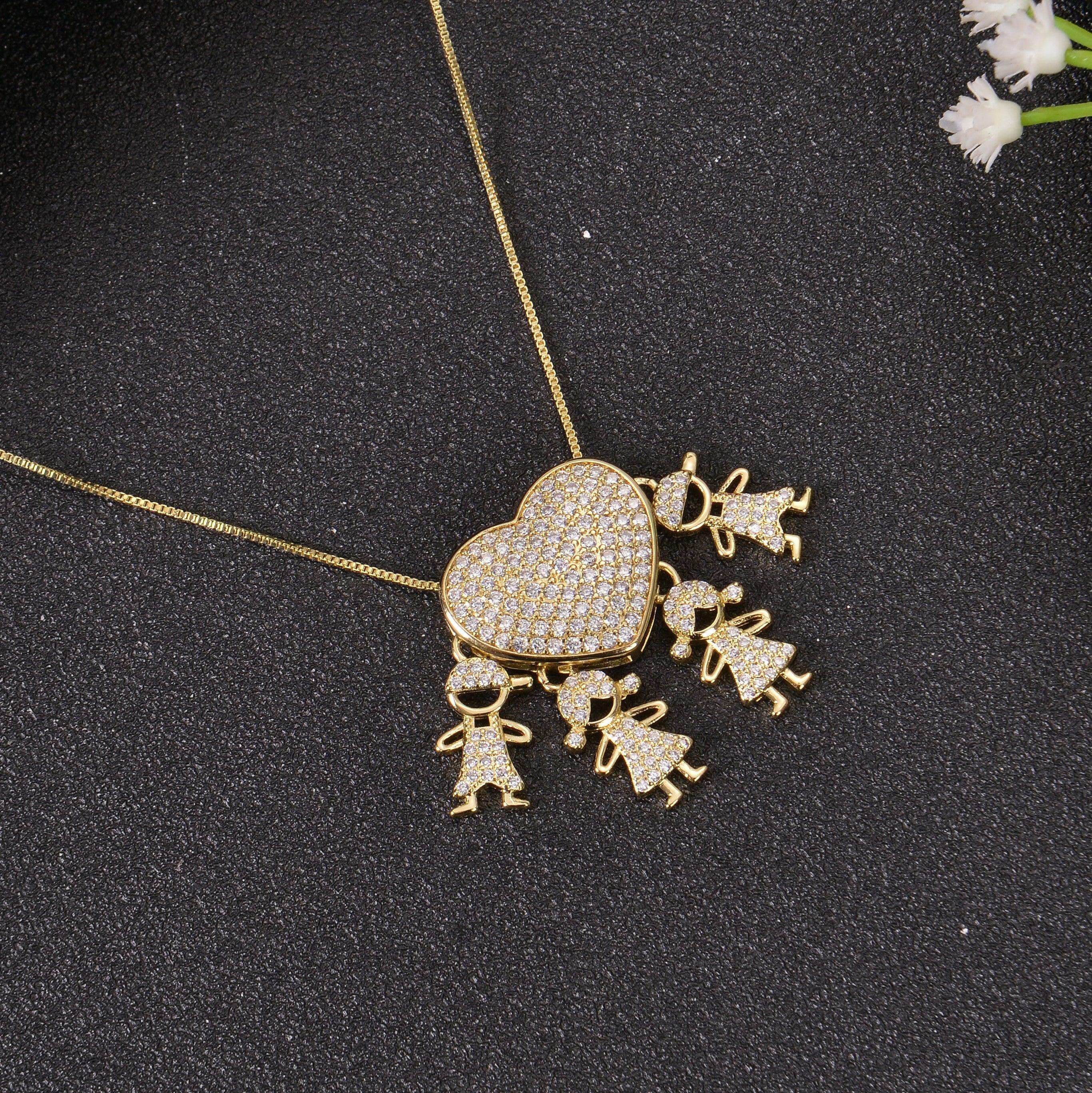 Diamond Studded Family Girl Boy Pendant - Image 4