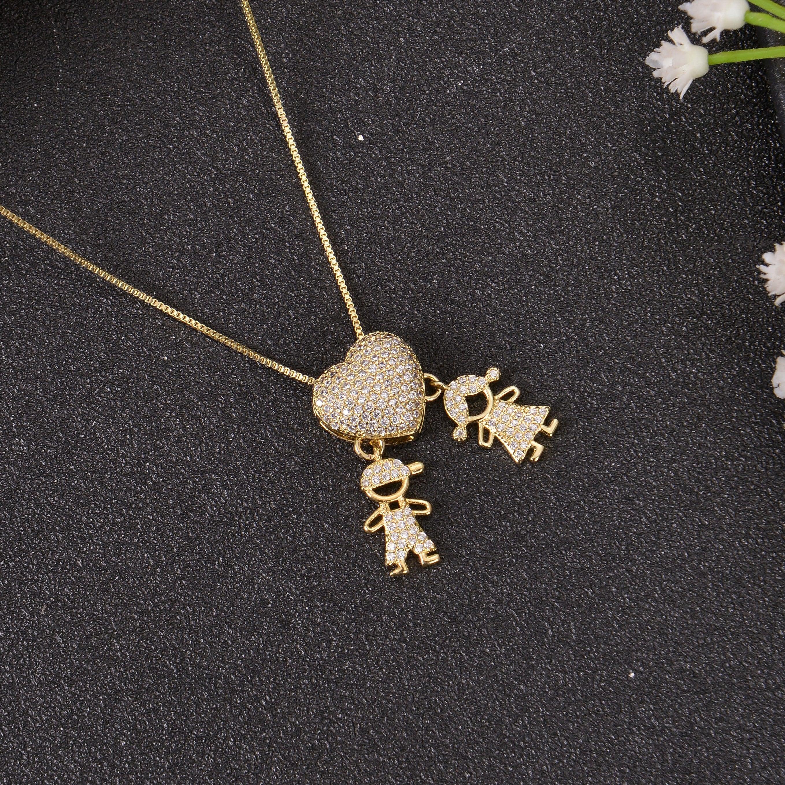 Diamond Studded Family Girl Boy Pendant - Image 5