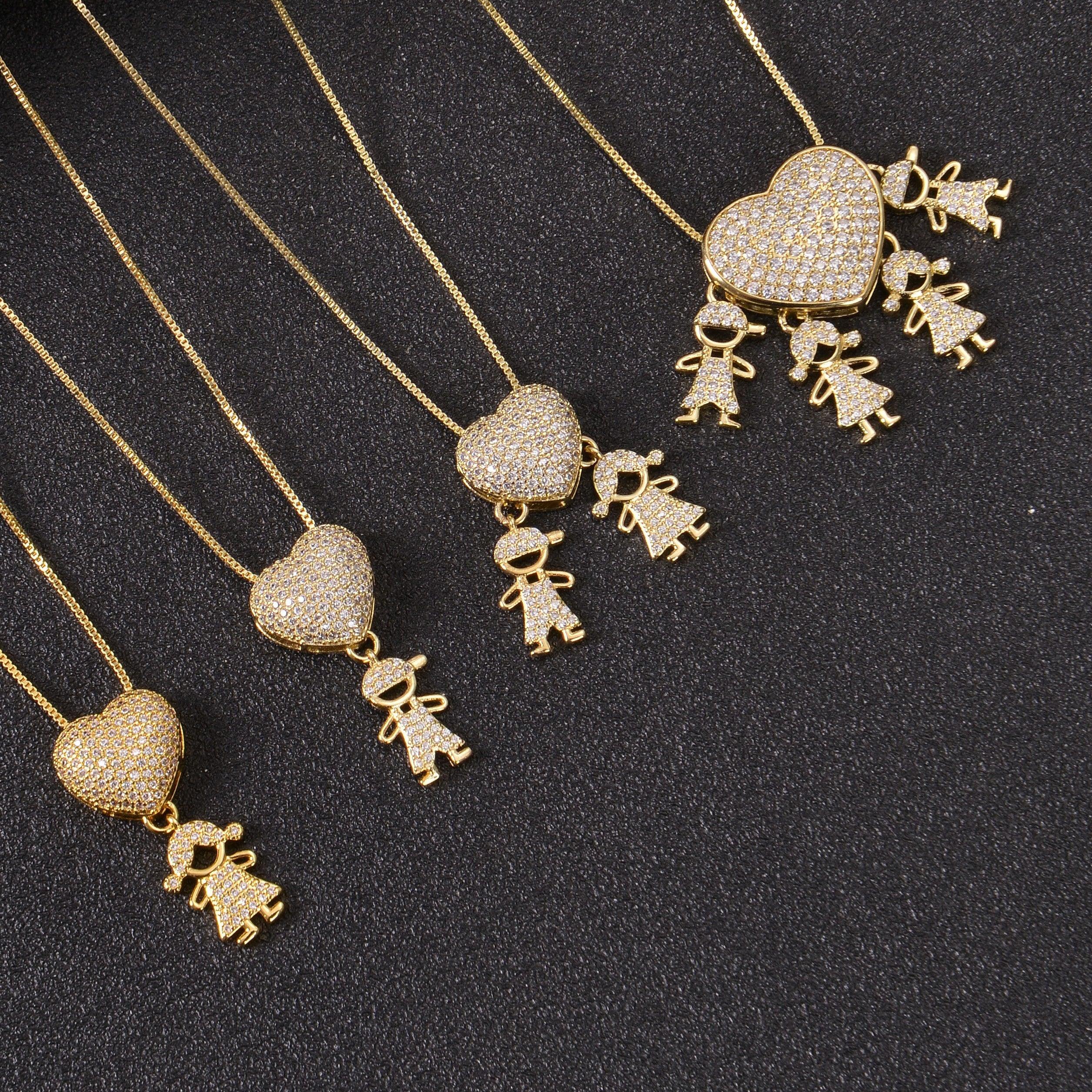 Diamond Studded Family Girl Boy Pendant - Image 6
