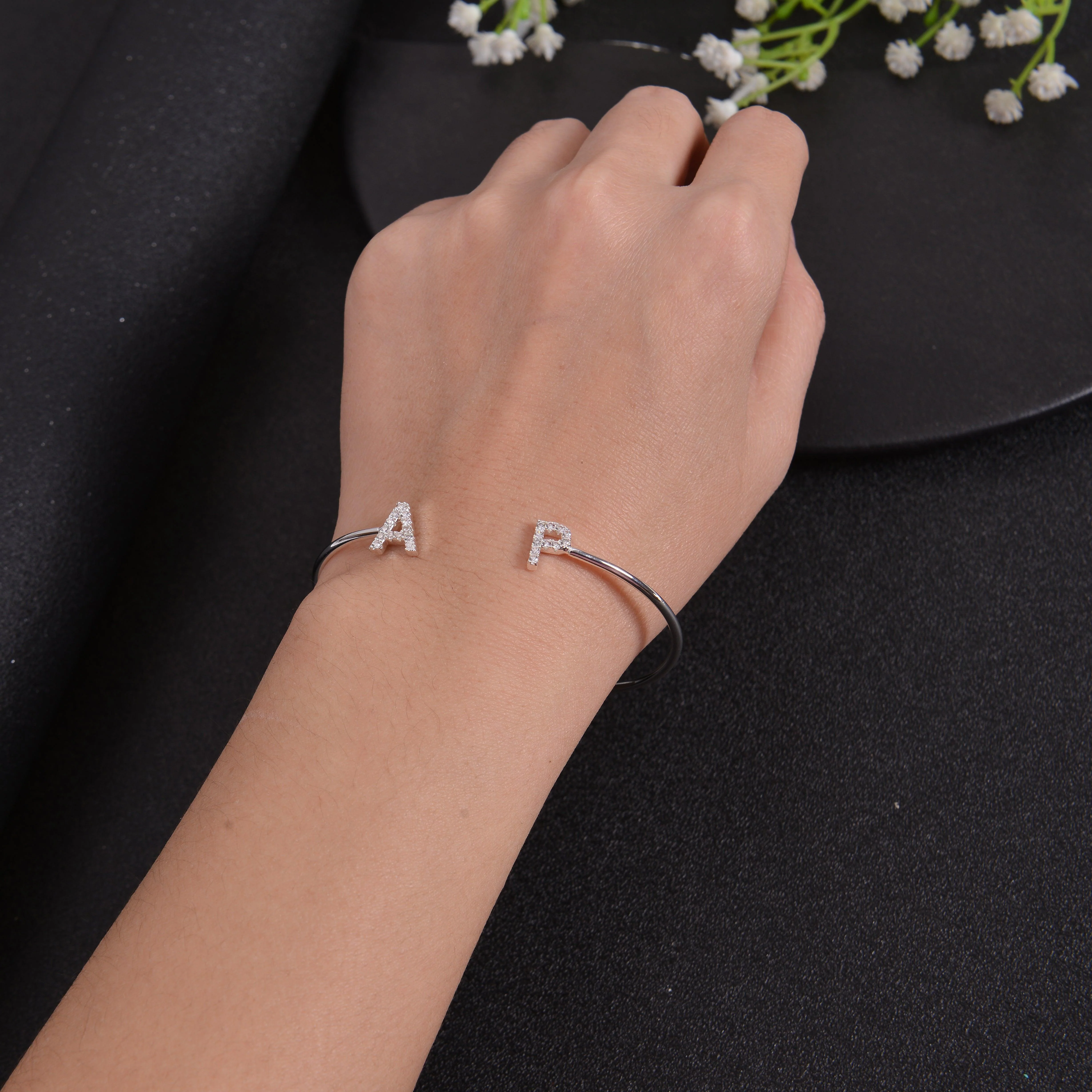 Diamond Studded Two Initial Letter Bracelets - Image 11