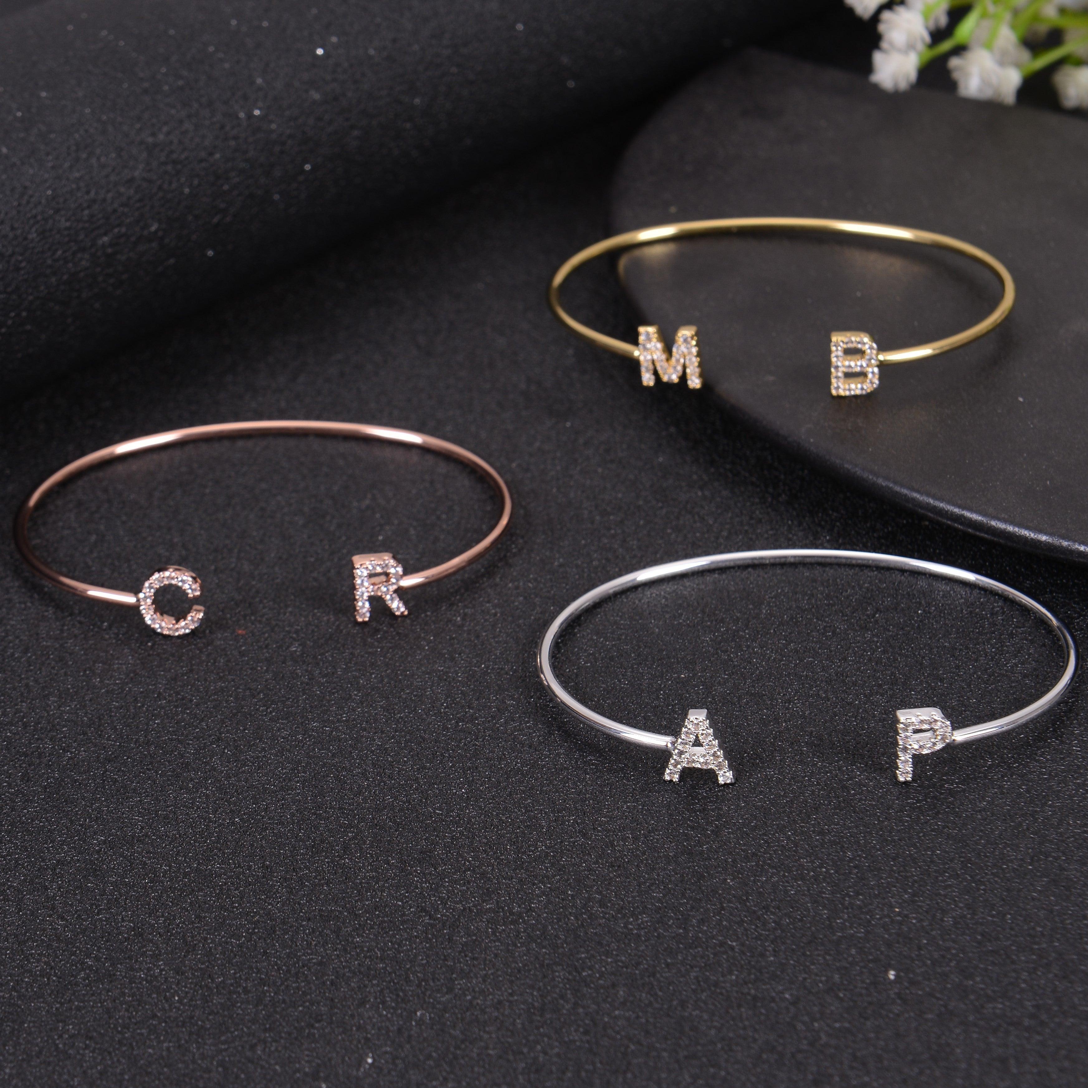 Diamond Studded Two Initial Letter Bracelets - Image 6