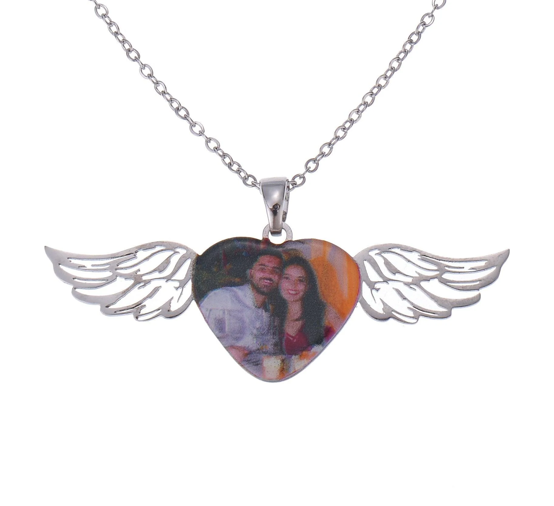 Heart Photo Necklace with Angel Wings