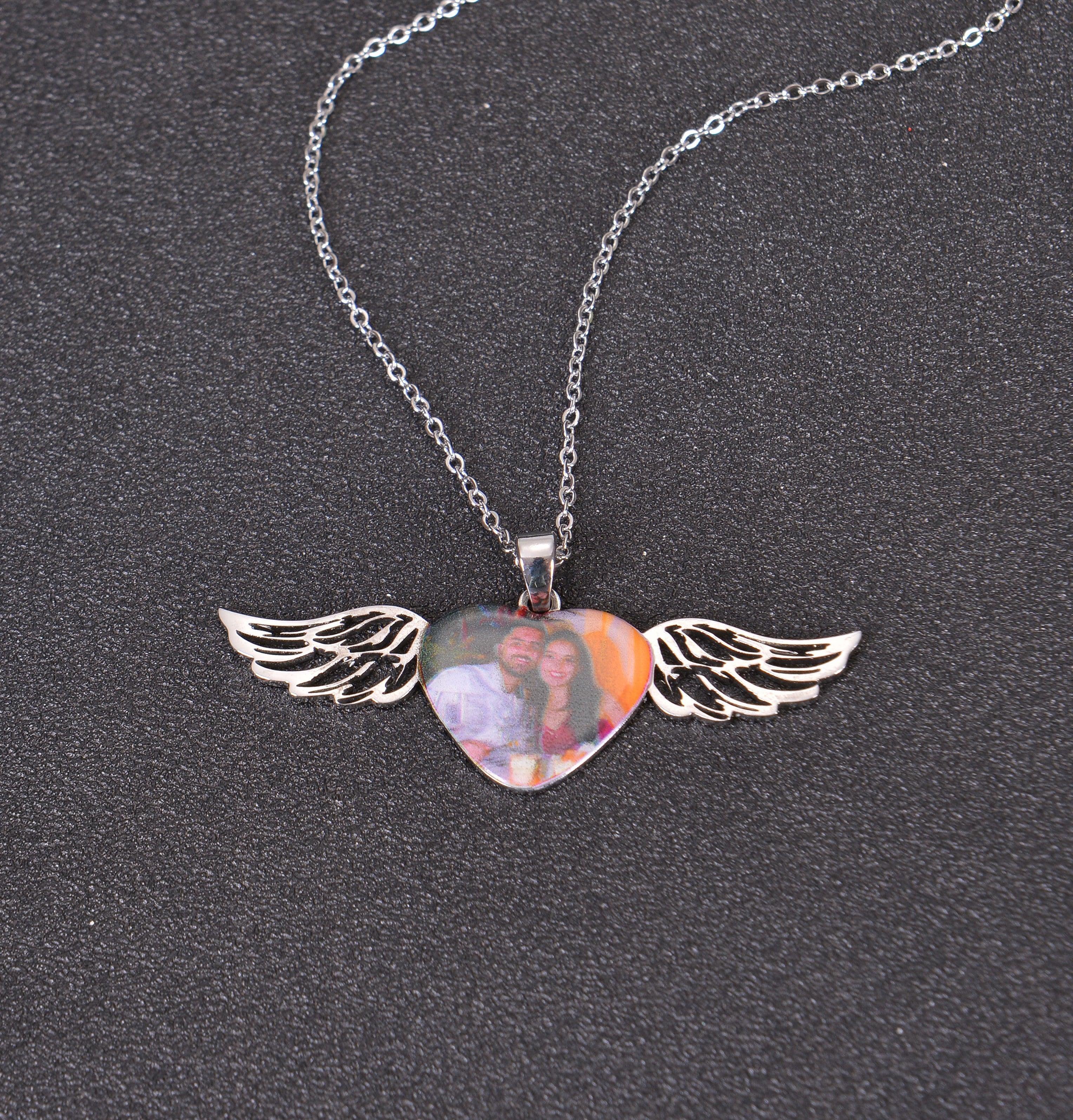 Heart Photo Necklace with Angel Wings - Image 4