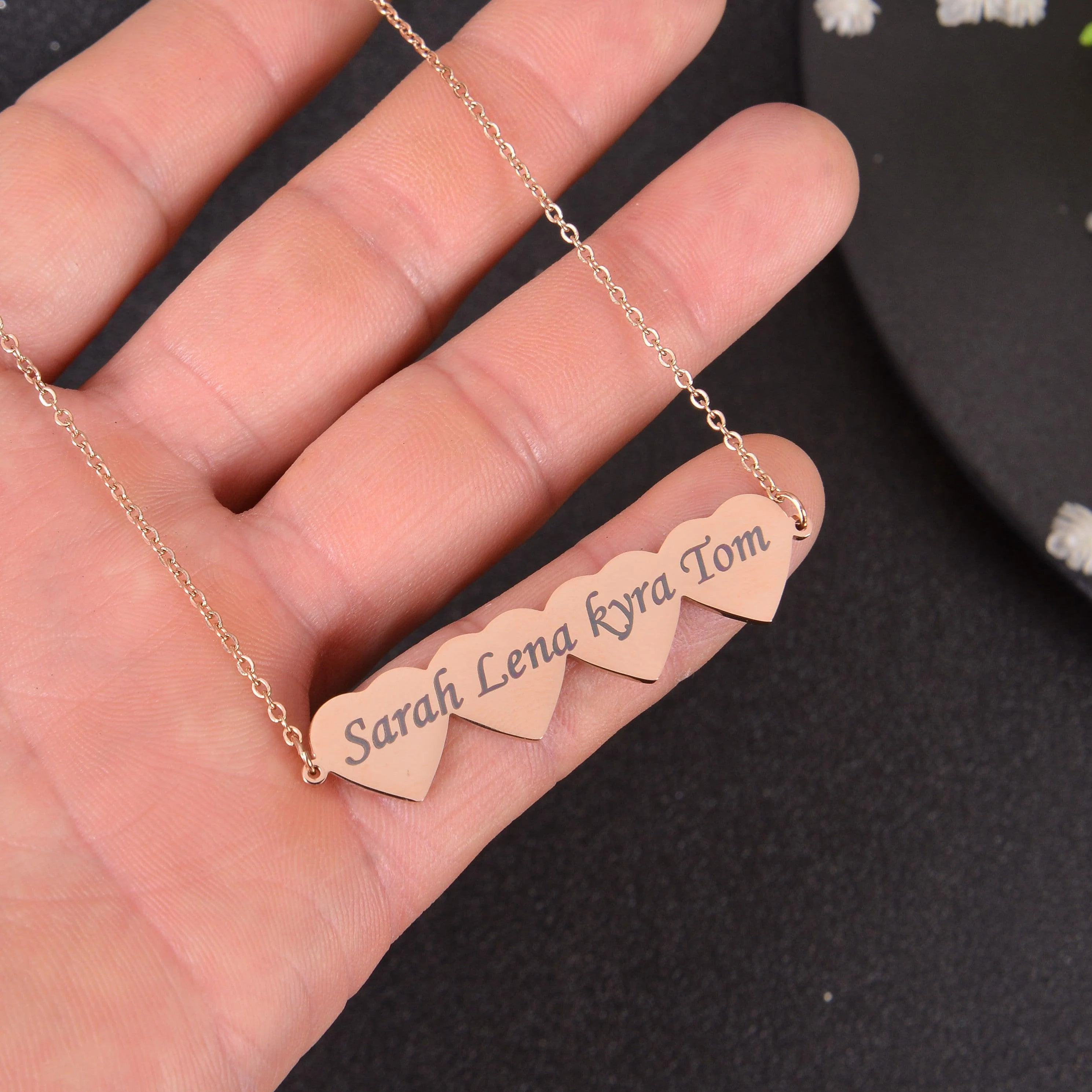 Heart Shaped Family Name Pendant with Multiple Names