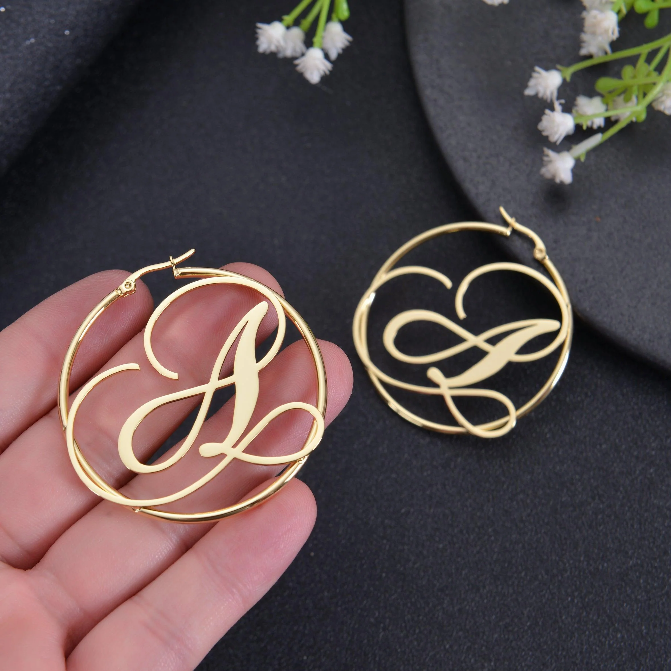 Initial Hoop Earrings For Women - Image 4