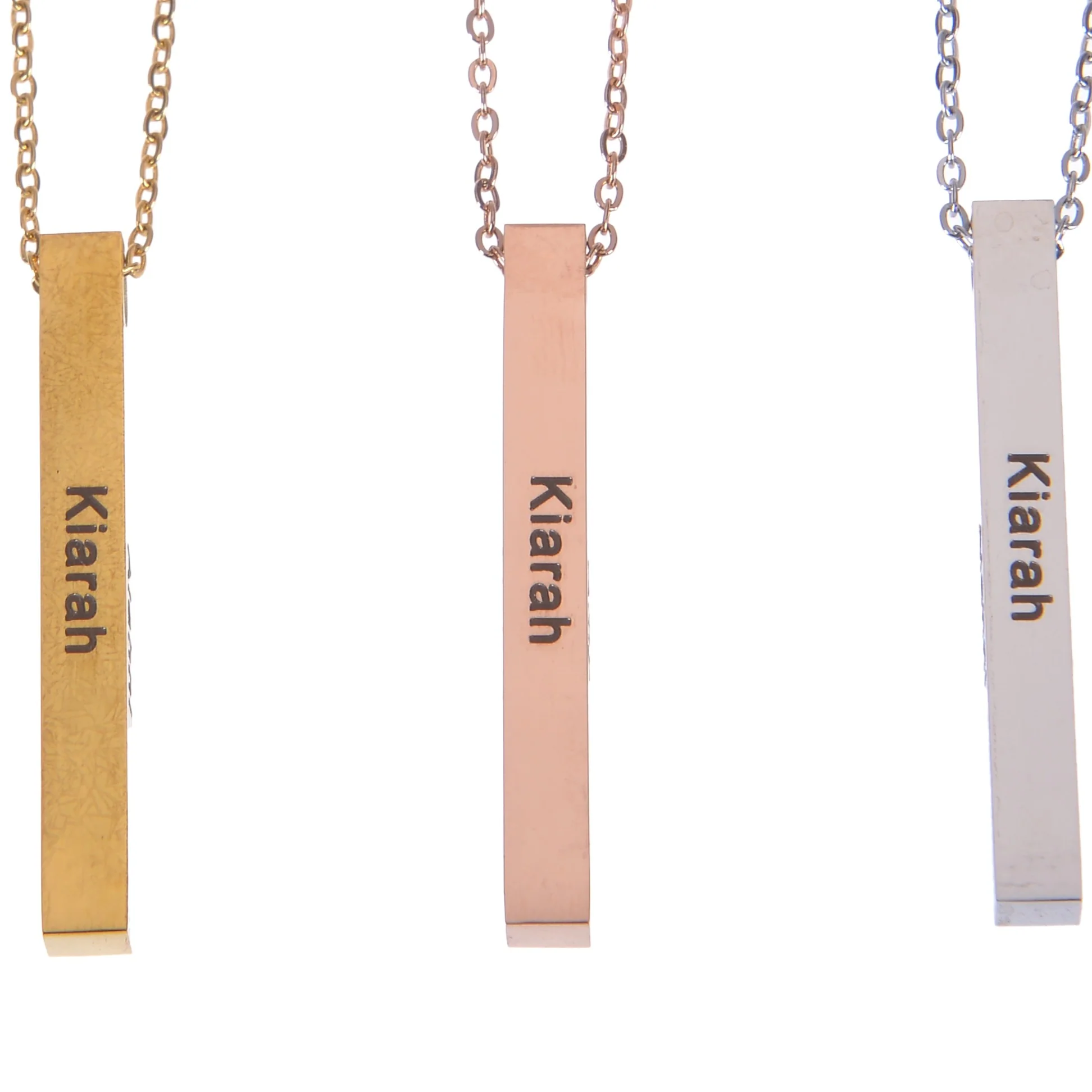 Name Engraved Four Sided Bar Necklace