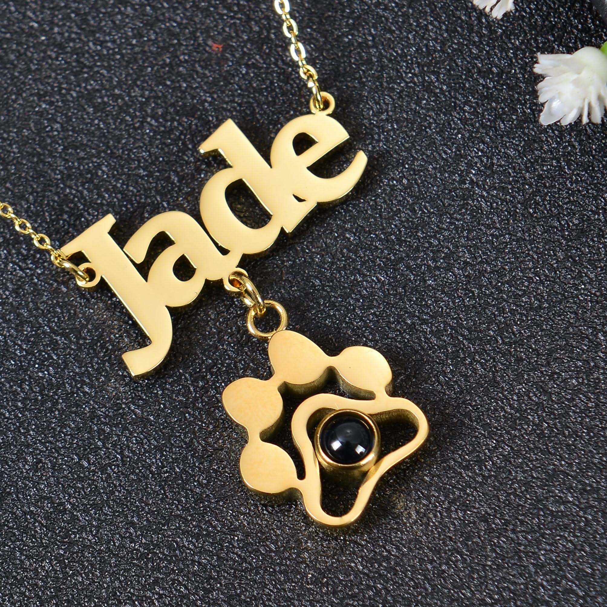 Paw Shaped Photo Projection Necklace with Name - Image 3