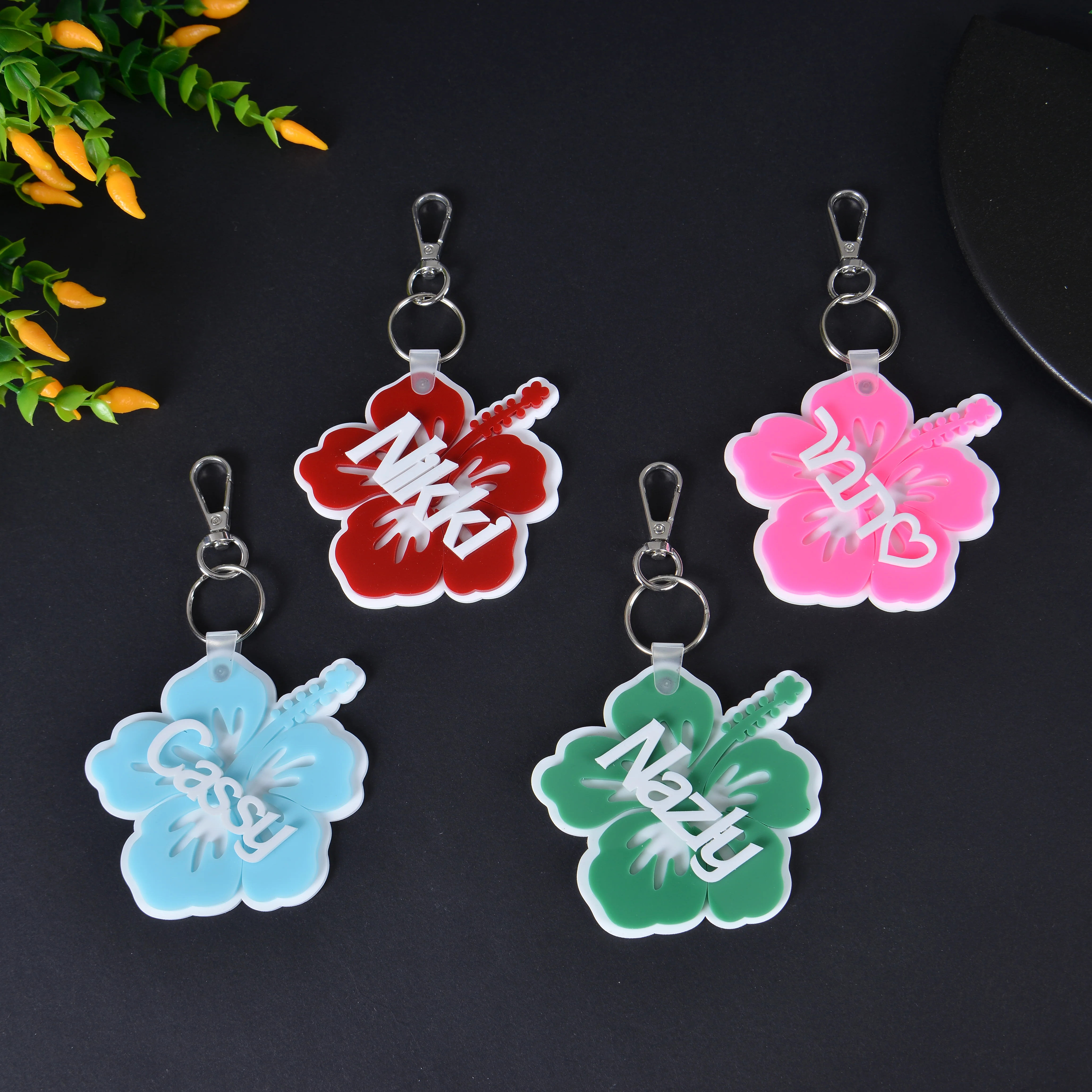 Personalized Acrylic Flower Name Keychain