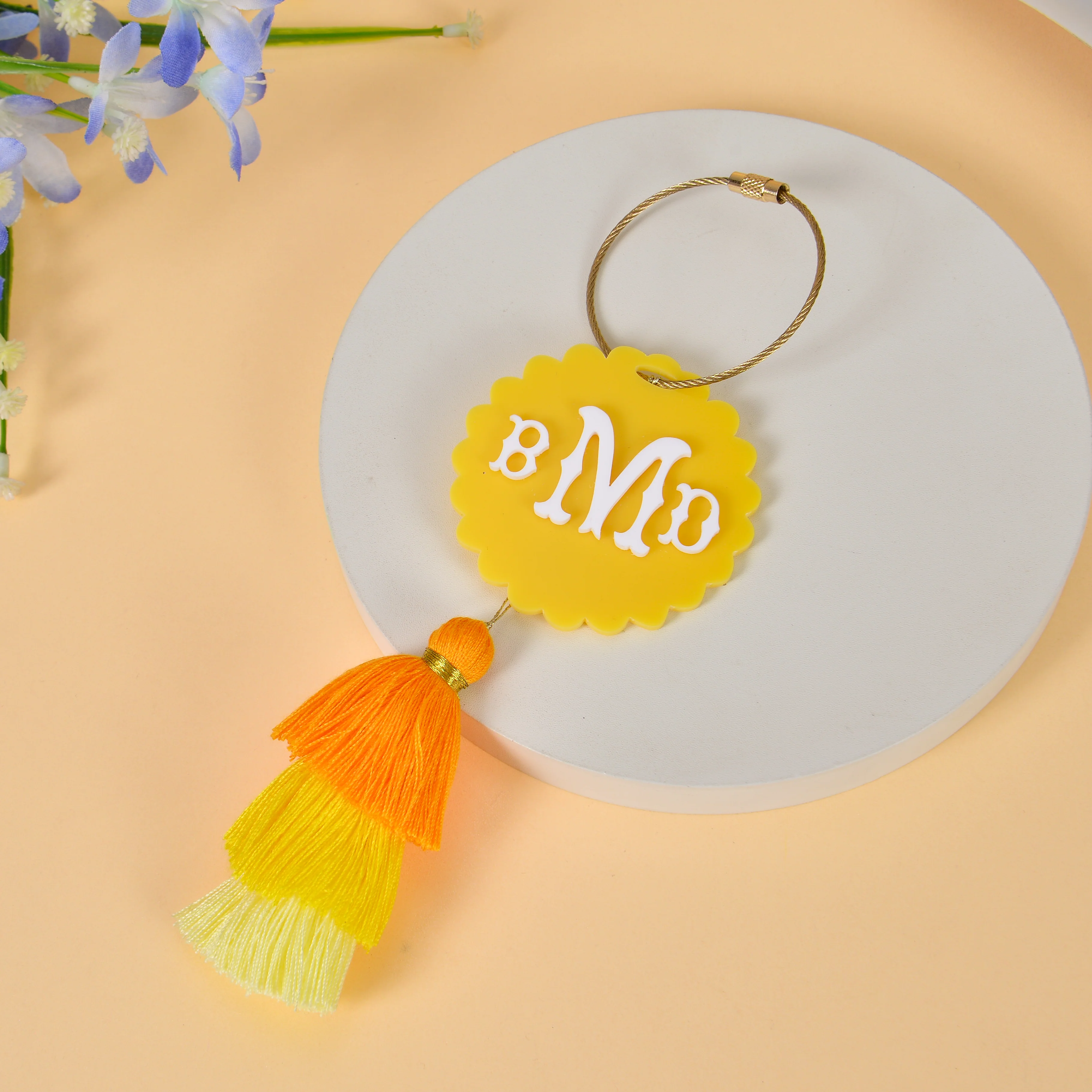 Personalized Acrylic Initials Keychain with Colorful Tiered Tassels - Image 4