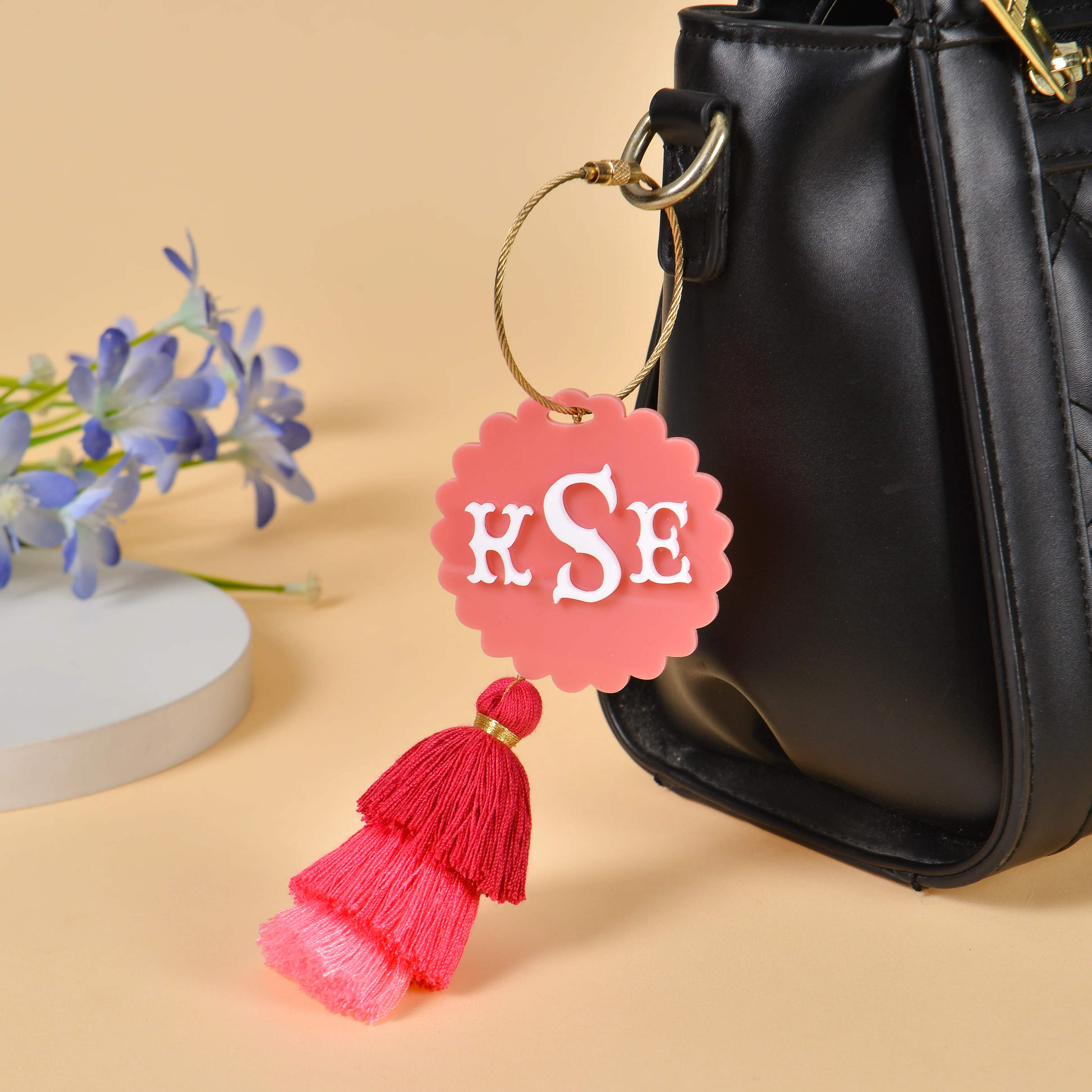 Personalized Acrylic Initials Keychain with Colorful Tiered Tassels - Image 7