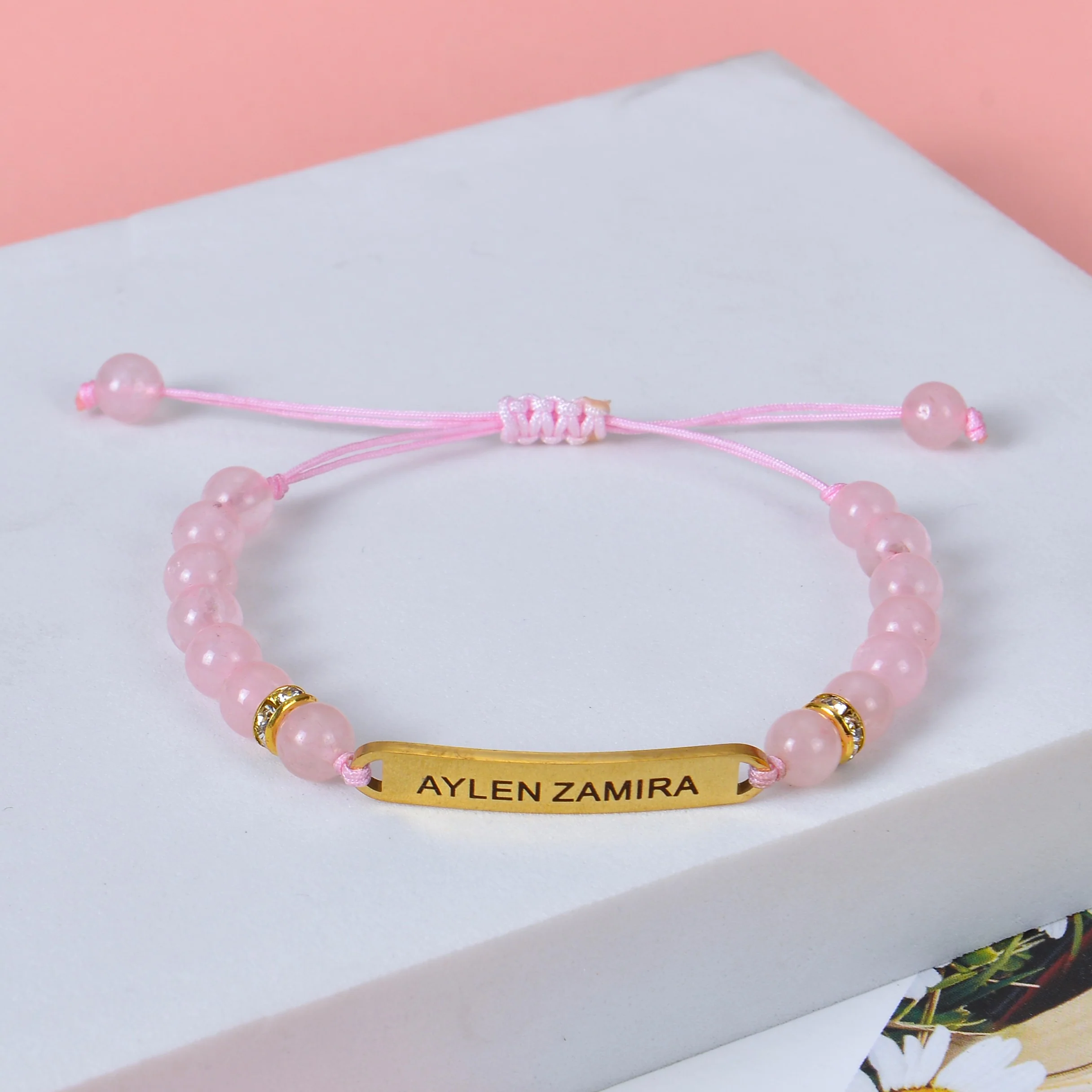 Personalized Adjustable Name Engraved Beaded Bracelet - Image 3