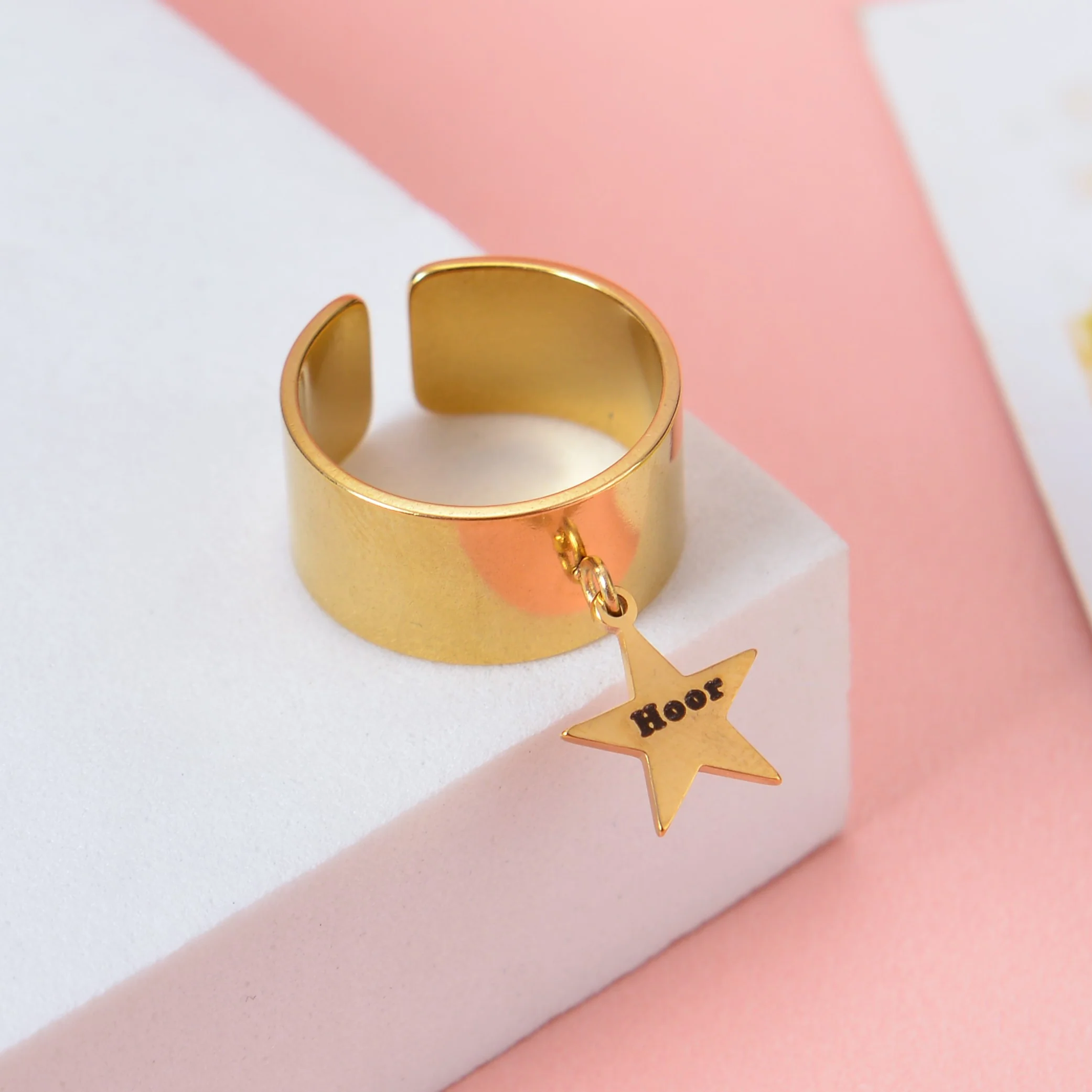 Personalized Adjustable Rings with Custom Name Charms – Star, Circle, Clover & Heart Designs - Image 5