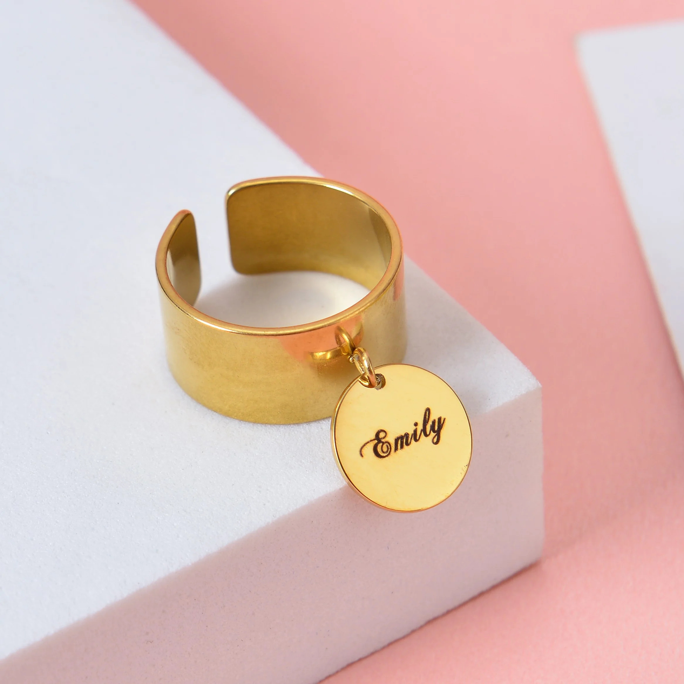 Personalized Adjustable Rings with Custom Name Charms – Star, Circle, Clover & Heart Designs - Image 6