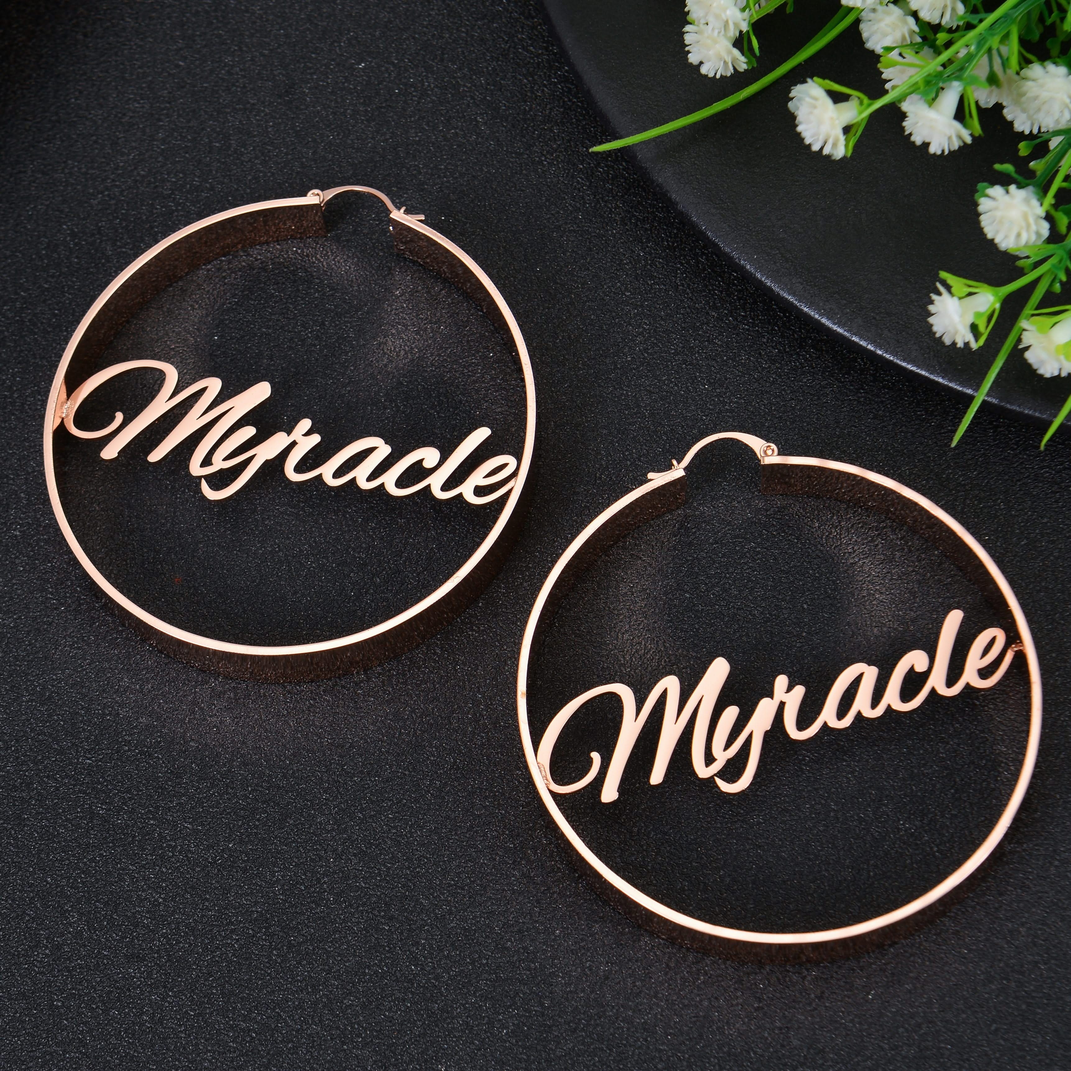 Personalized Big Round Name Hoop Earrings - Image 4