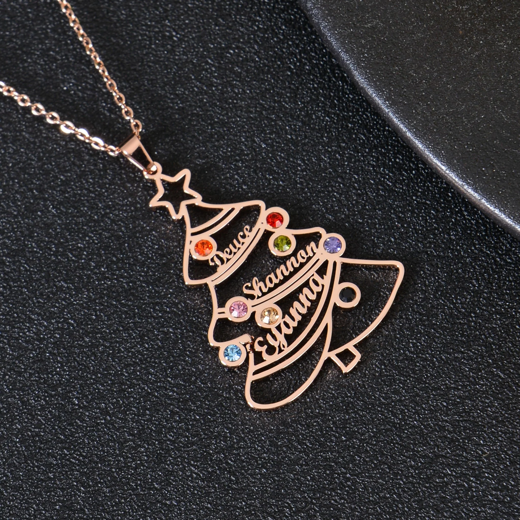 Personalized Christmas Family Tree Name Necklace with Gemstones - Image 3