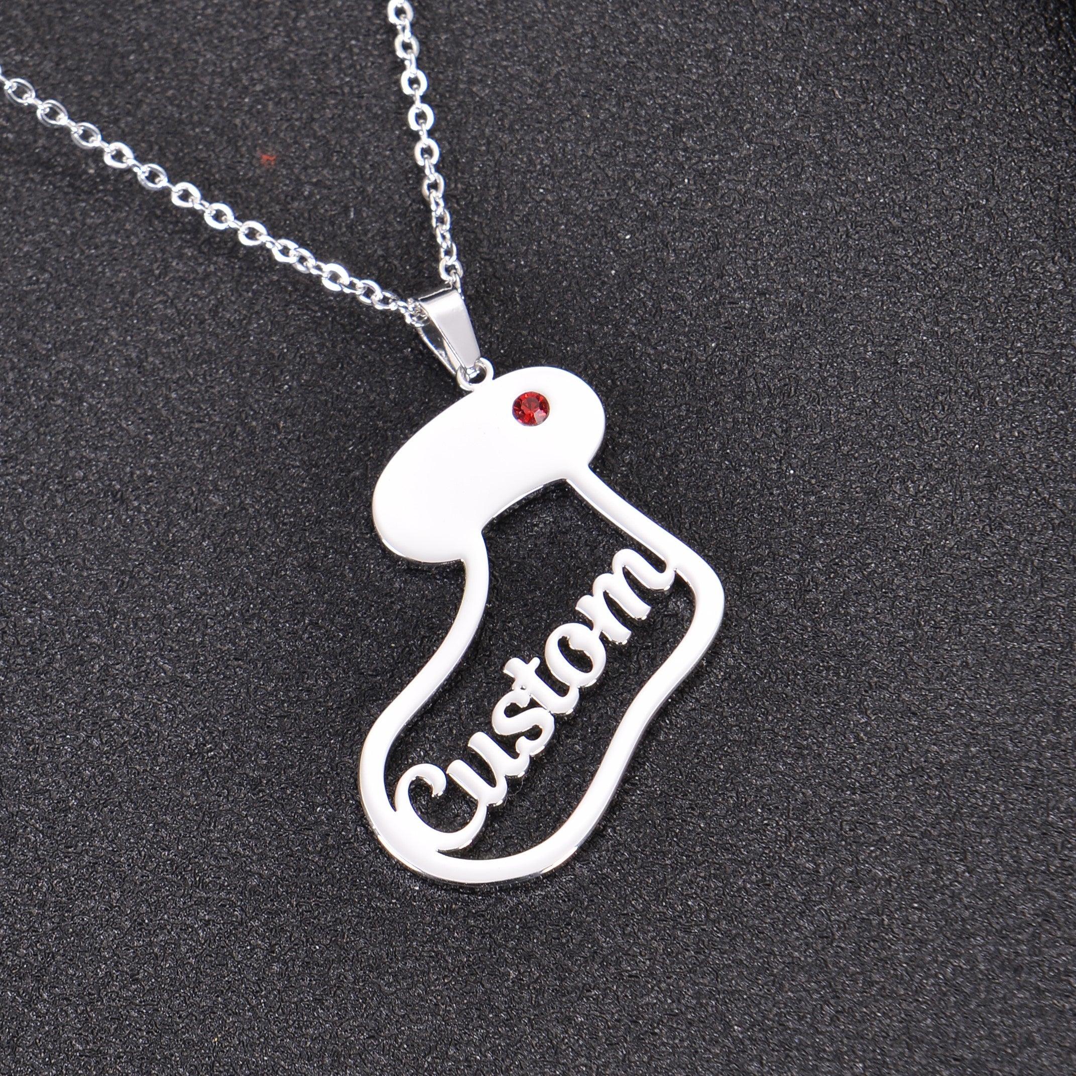 Personalized Christmas Sock Name Necklace with Gemstone - Image 3