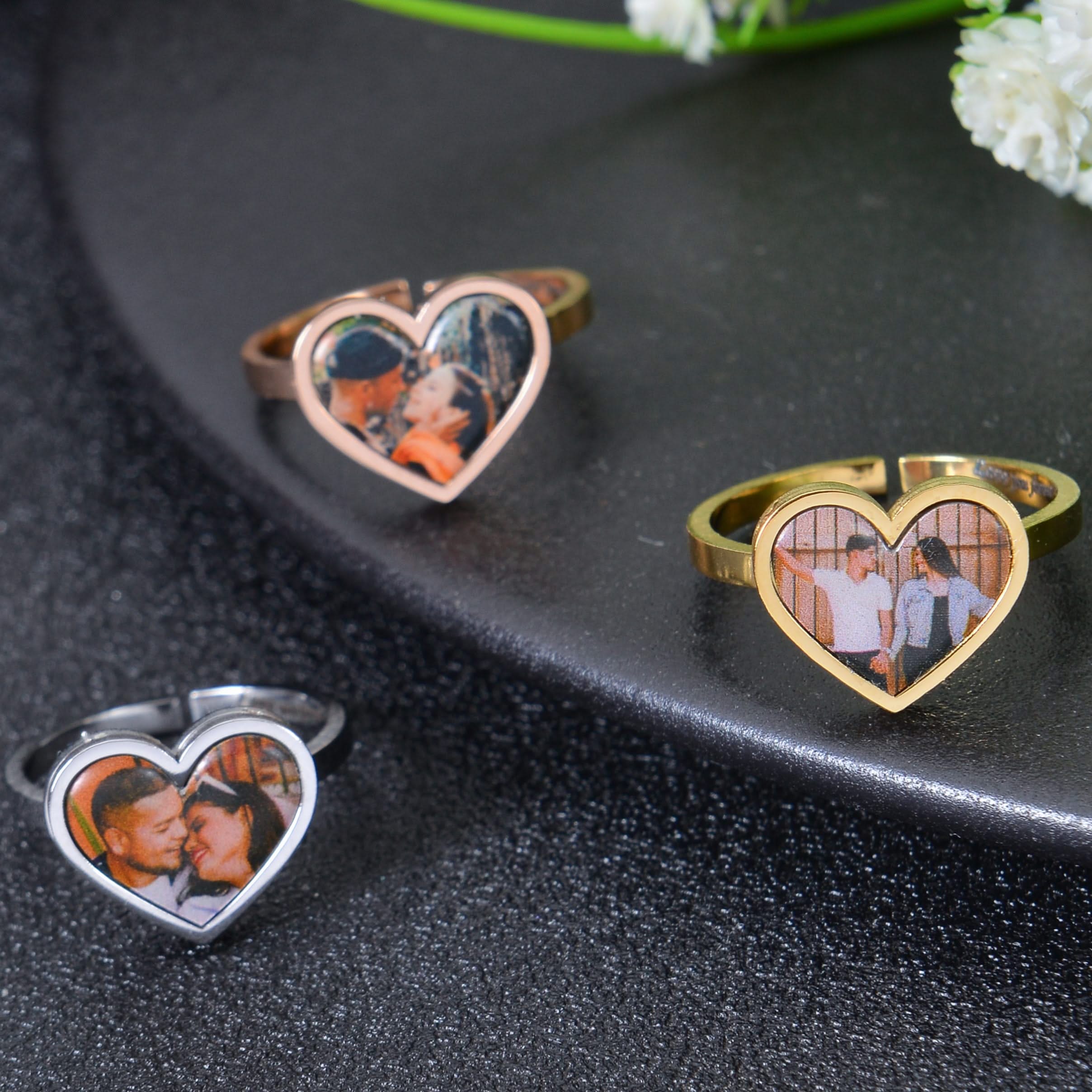 Personalized Colorful Photo Heart Ring - Image 5