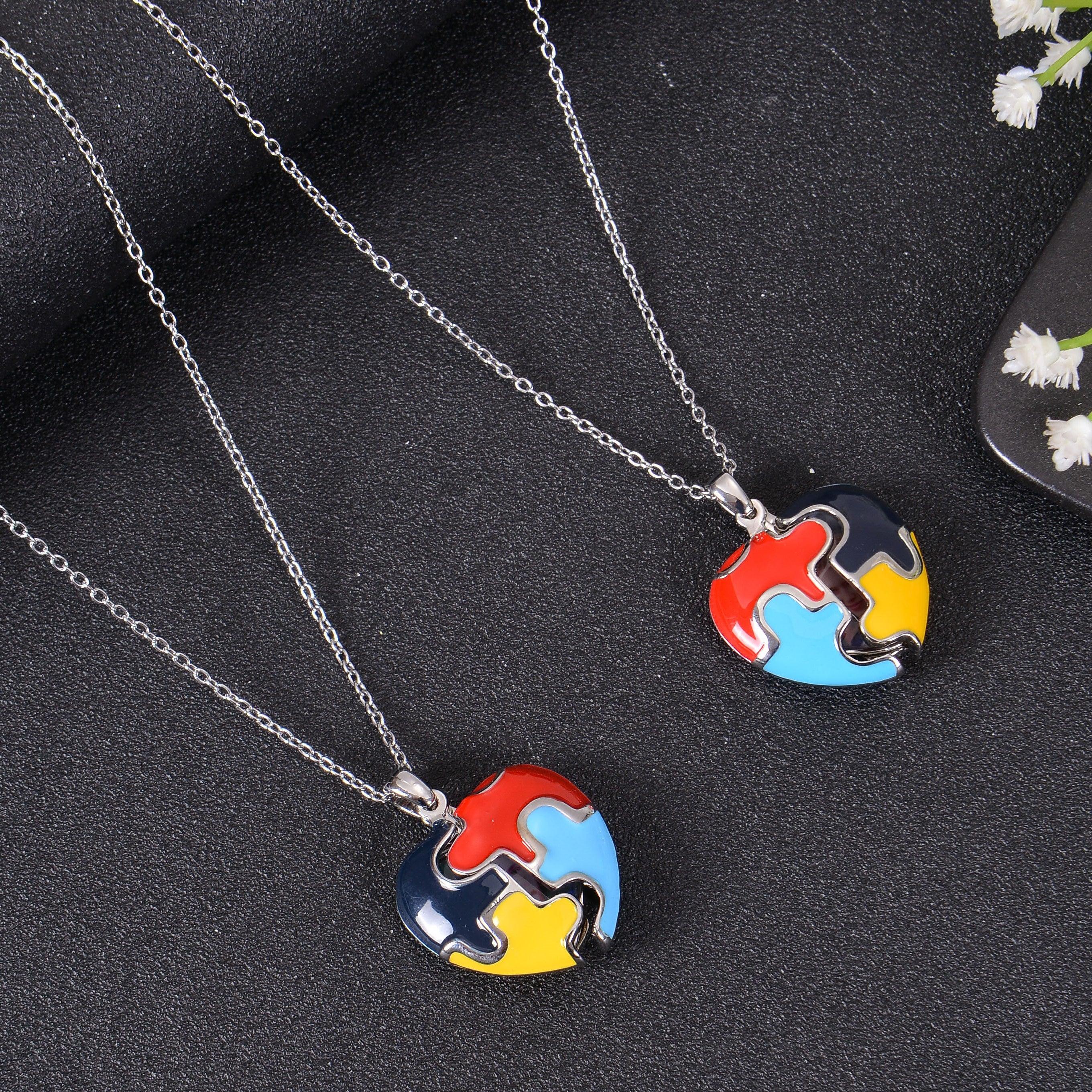 Personalized Colorful Heart Shaped Photo Puzzle Pendant Necklace - Image 5