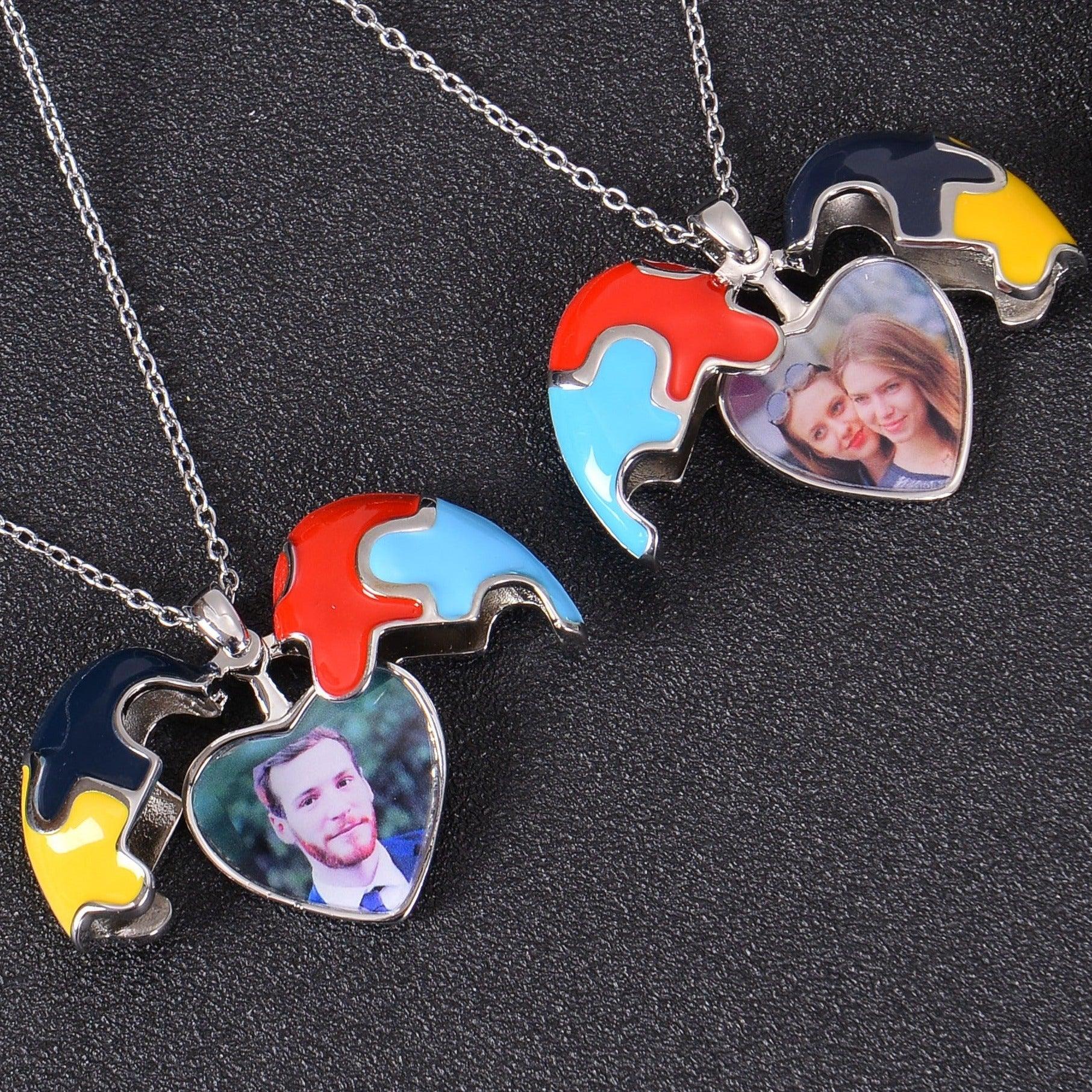 Personalized Colorful Heart Shaped Photo Puzzle Pendant Necklace - Image 6