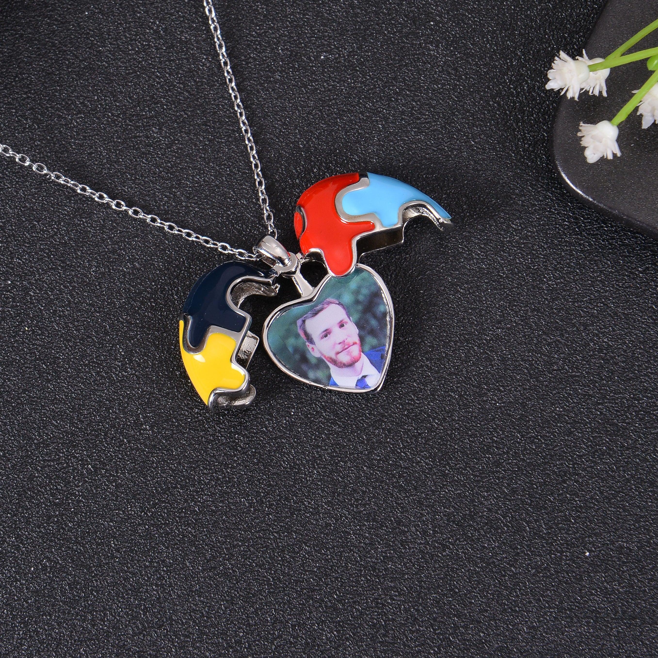 Personalized Colorful Heart Shaped Photo Puzzle Pendant Necklace - Image 9