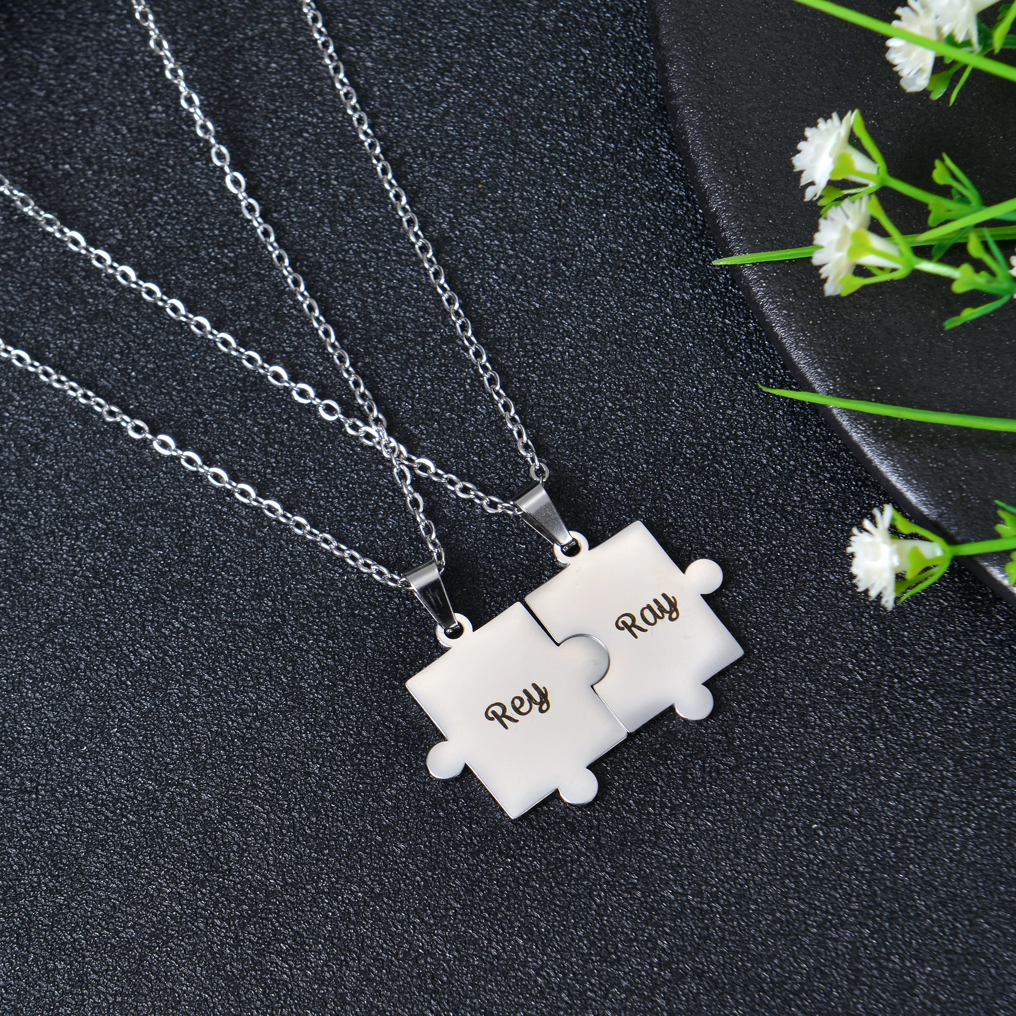 Personalized Couple Name Puzzle Piece Necklace - Image 6
